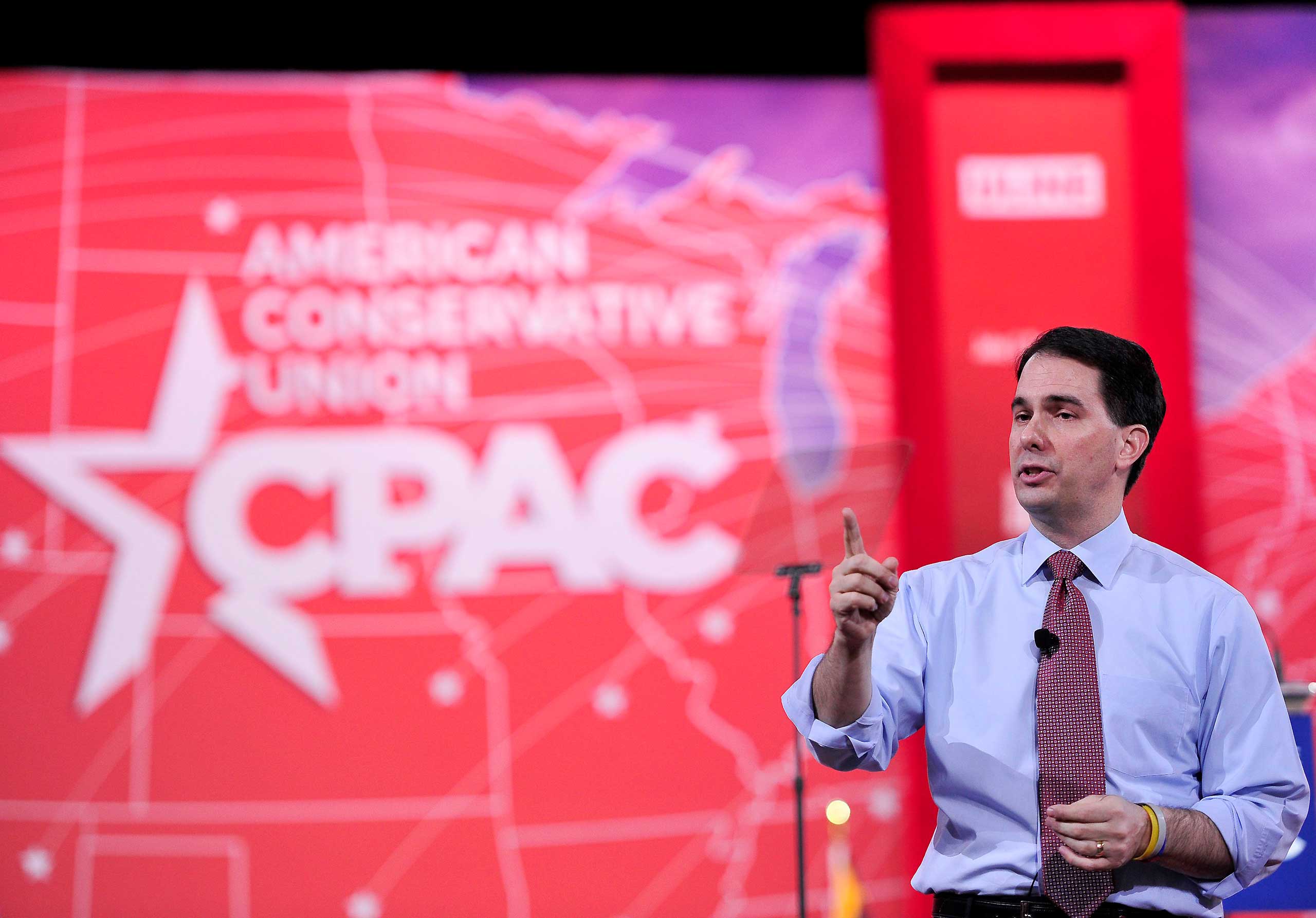 Wisconsin Governor Scott Walker speaks at the Conservative Political Action Conference (CPAC) in National Harbor, Md. on Feb.  26, 2015. (Ron Sachs—Corbis)