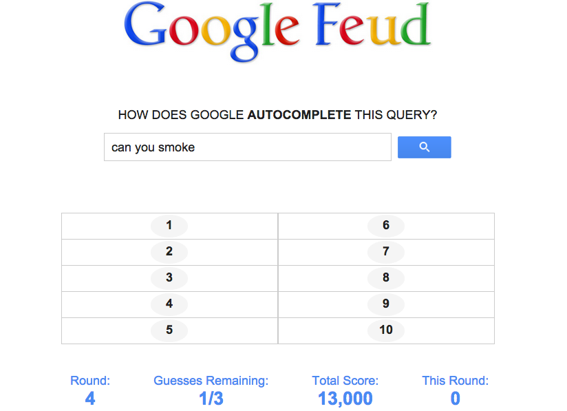 Play Google Feud AutoComplete Online Game