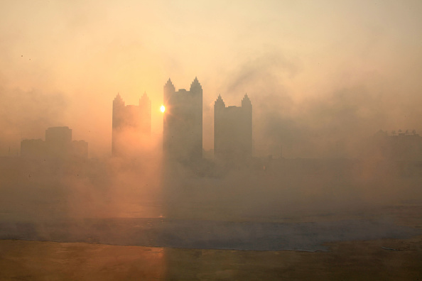 Smog arrives at the banks of Songhua River on January 22, 2015 in Jilin, Jilin province of China.