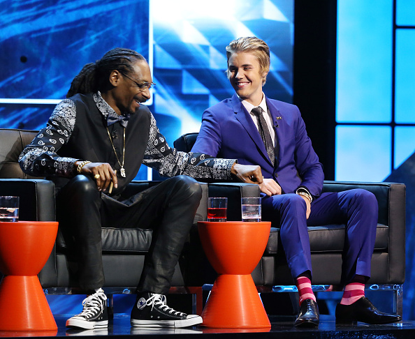 Snoop Dogg and Justin Bieber onstage during Comedy Central Roast of Justin Bieber held at Sony Picture Studios on March 14, 2015 in Los Angeles, California. (Michael Tran—FilmMagic/Getty Images)