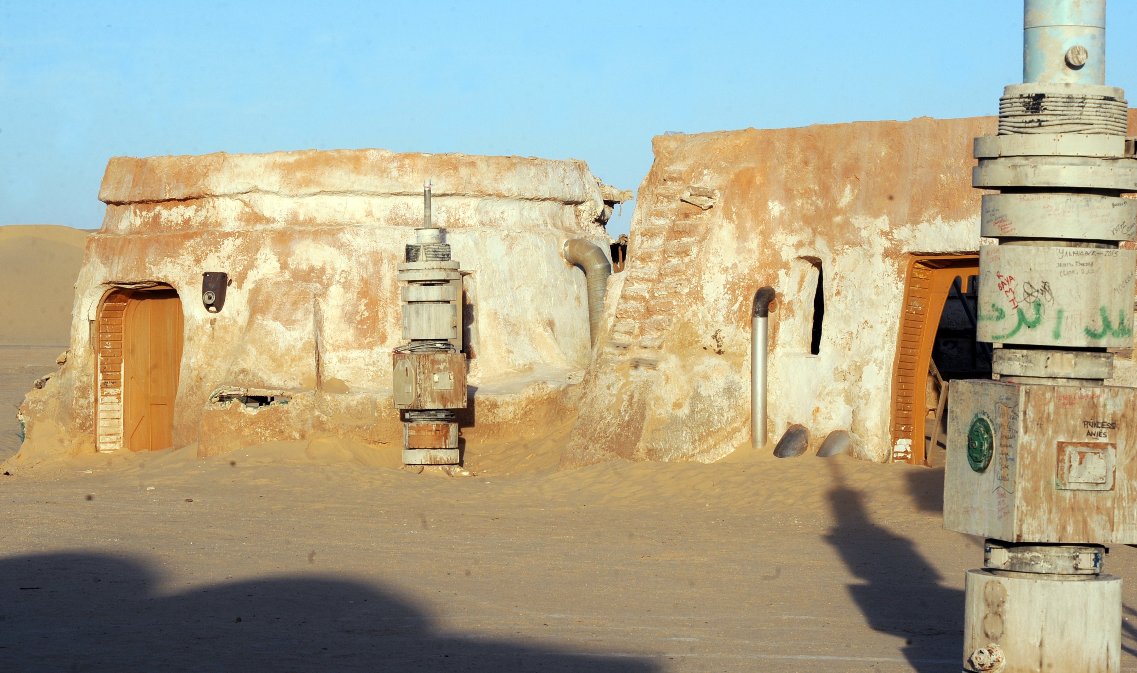 A picture taken on May 2, 2014 shows, amidst desert sand, a film set where numerous Star Wars scenes were filmed in Ong Jmel, in southern Tunisia. (Fethi Belaid&mdash;AFP/Getty Images)