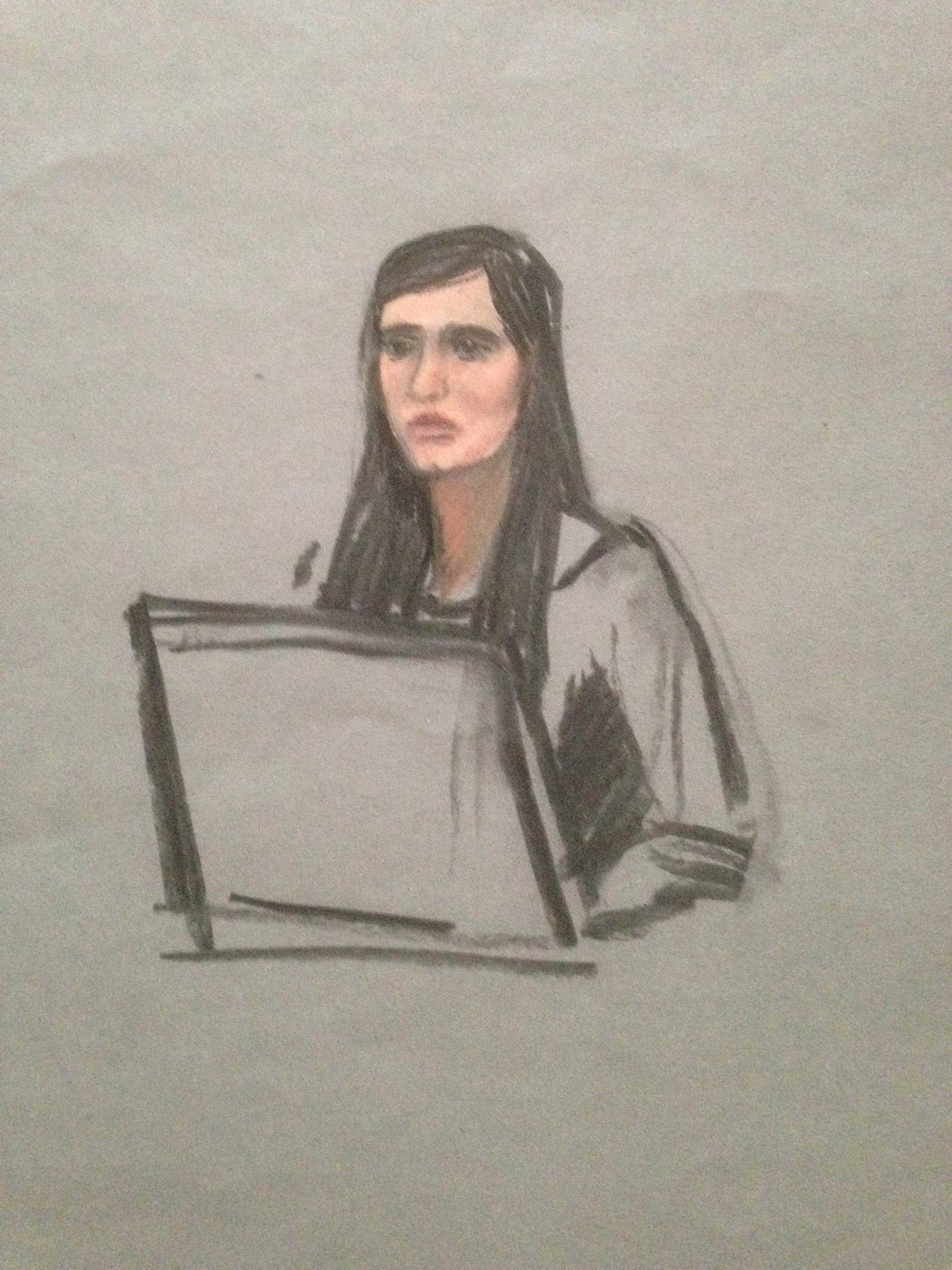 A courtroom sketch shows Boston Marathon bombing survivor Sydney Corcoran testifying in the trial of accused bomber Dzhokhar Tsarnaev at the federal courthouse in Boston, Mass., March 4, 2015. (Jane Flavell Collins—Reuters)