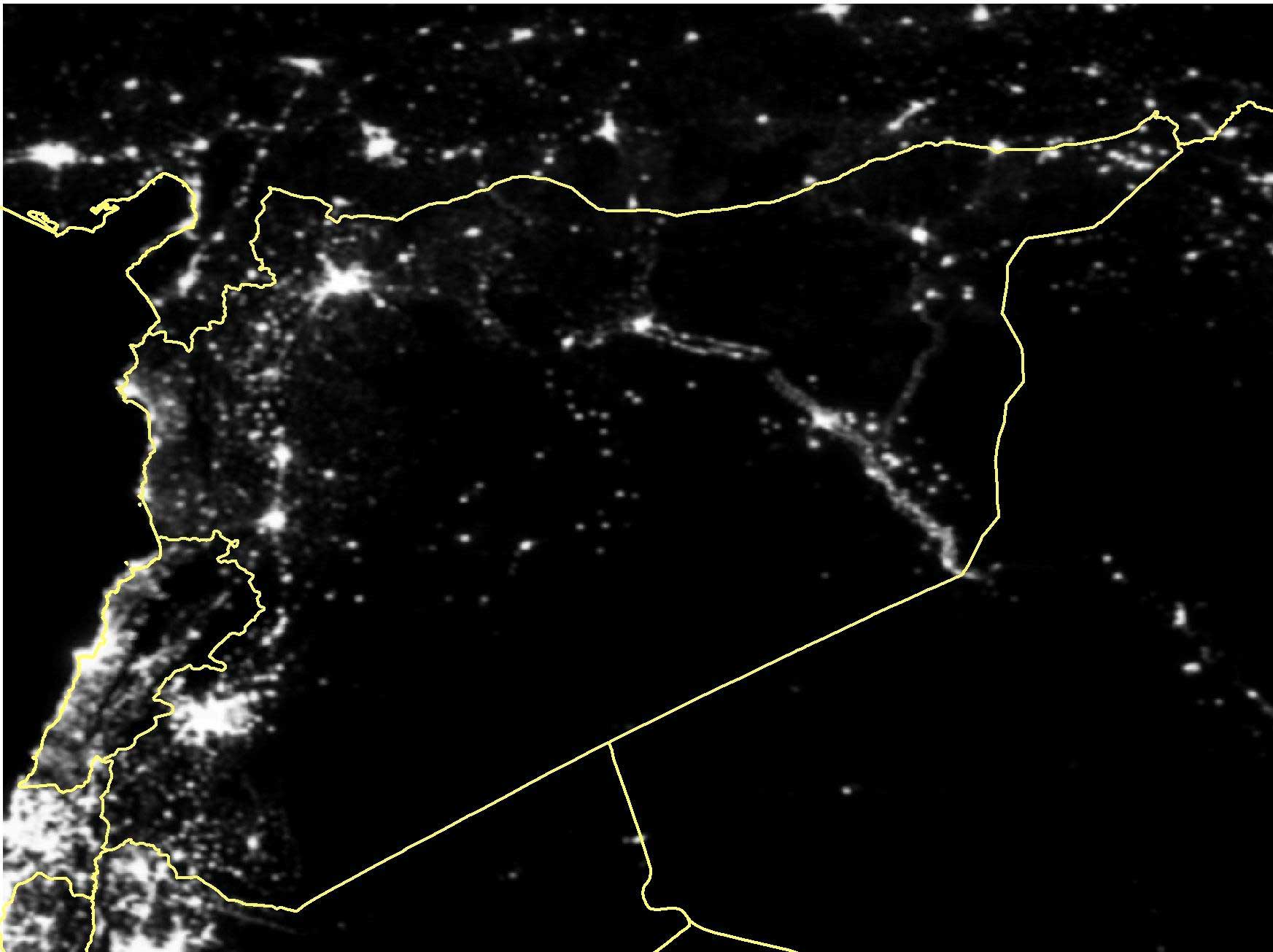Satellite imagery of Syria in March 2011.