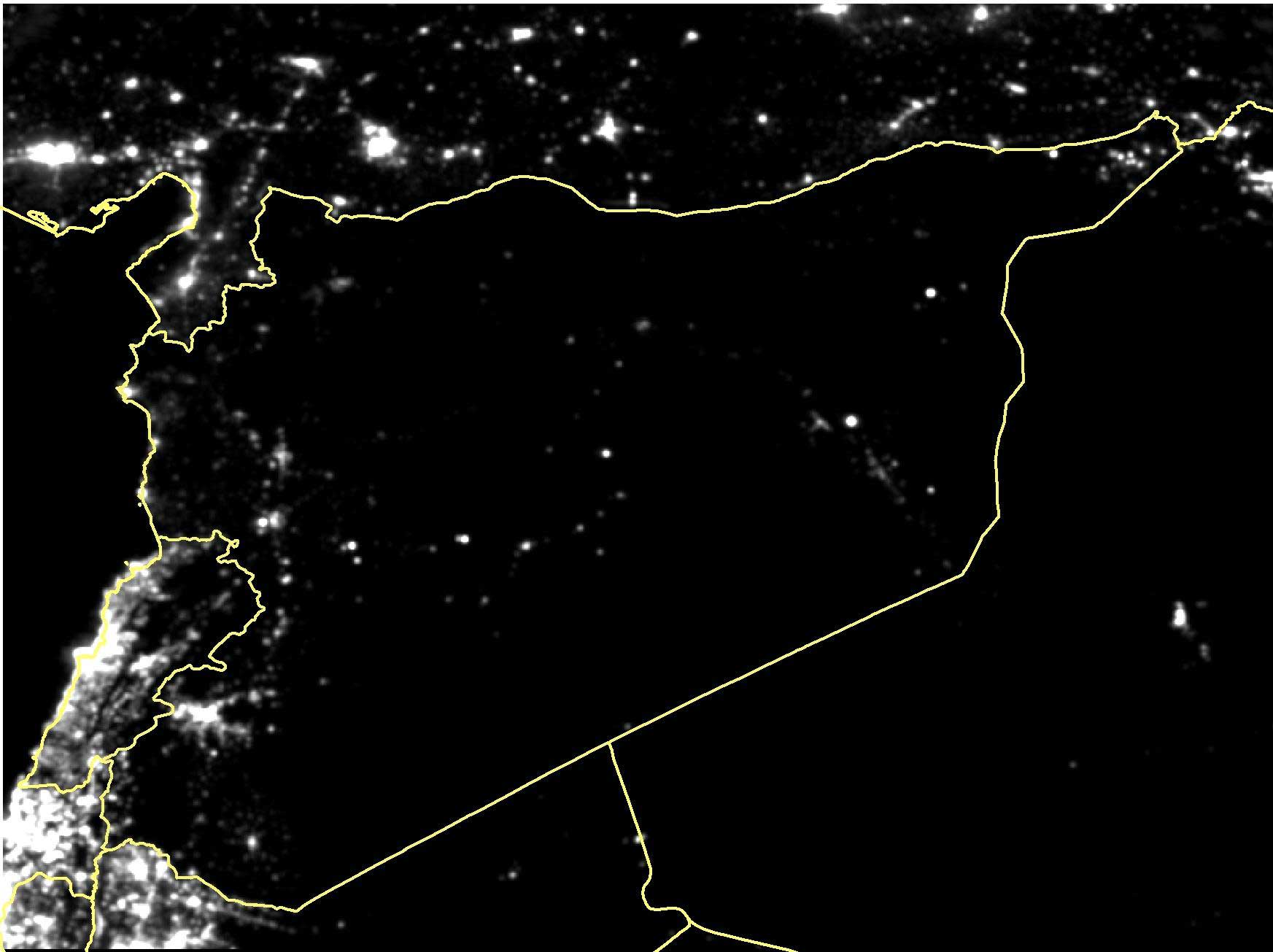 Satellite imagery of Syria in February 2015.
