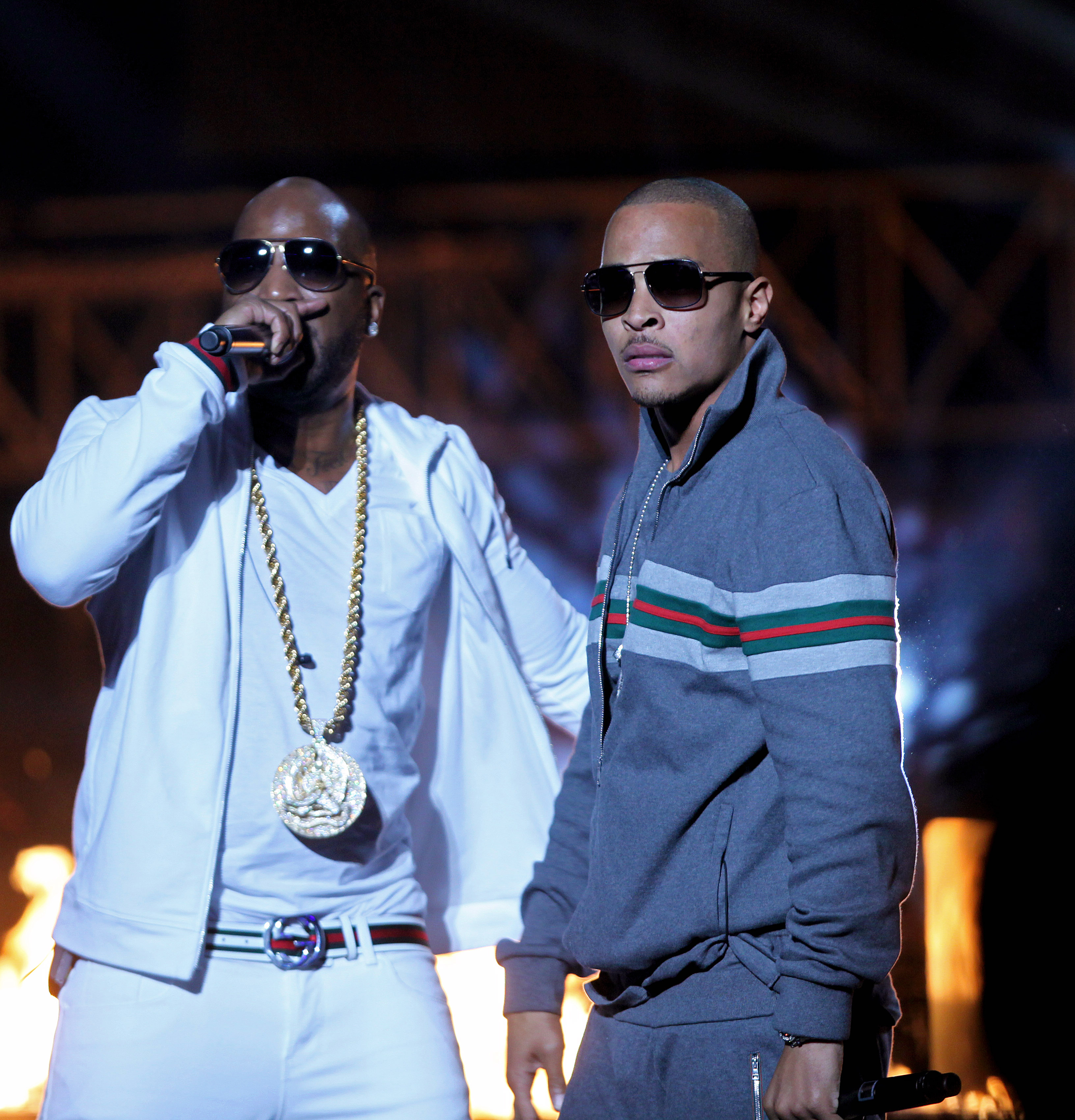 Rappers T.I. and Young Jeezy during the BET Hip Hop Awards in Atlanta on Oct. 1, 2011. (David Goldman—AP)