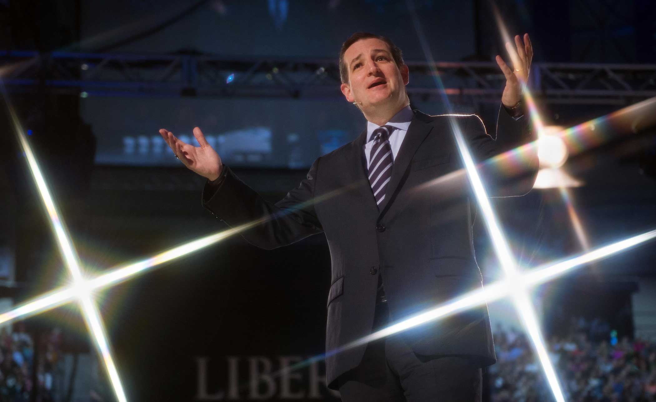 Senator Ted Cruz(R-TX) delivers remarks before announcing his candidacy for the Republican nomination to run for president on March 23, 2015, at Liberty University, in Lynchburg, Virginia.