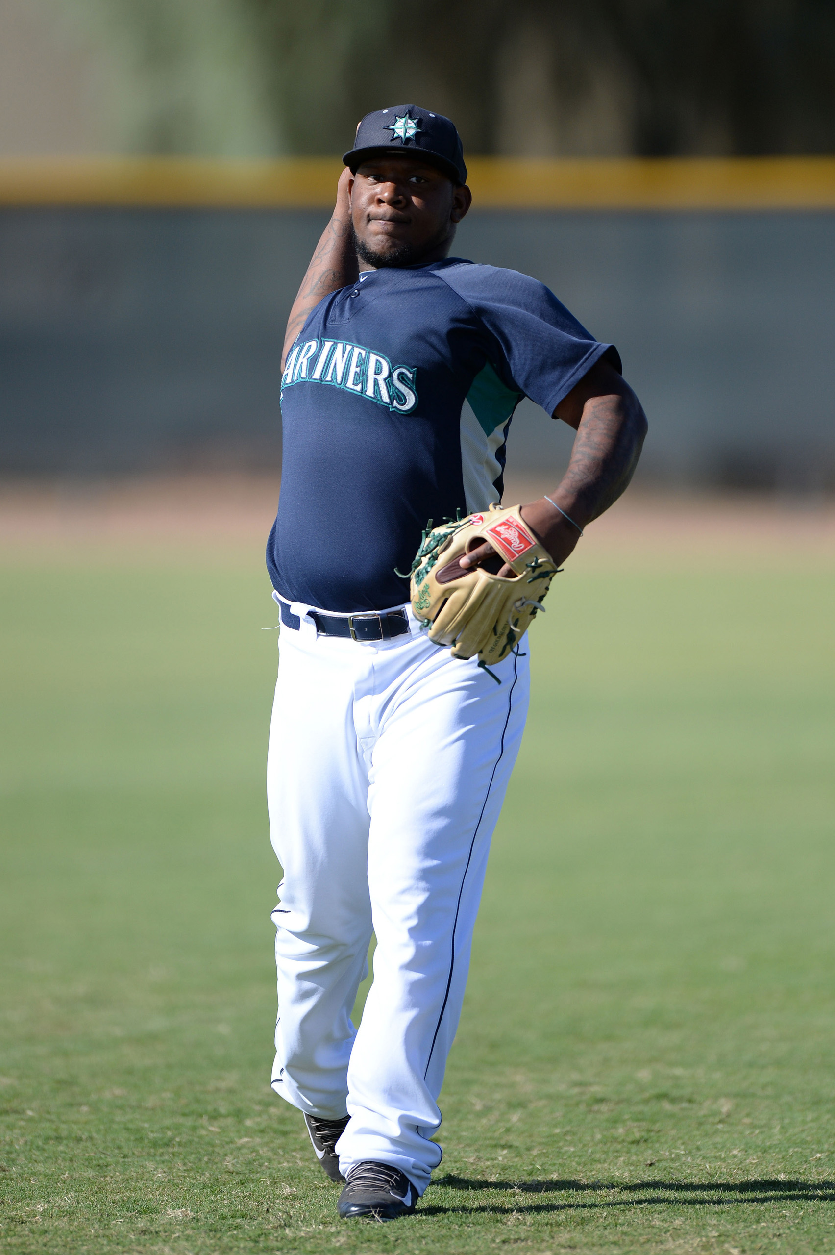 Seattle Mariners pitcher Victor Sanchez during practice before an Instructional League game on Oct. 4, 2013 at Peoria Sports Complex in Peoria, Arizona. (Mike Janes—AP)