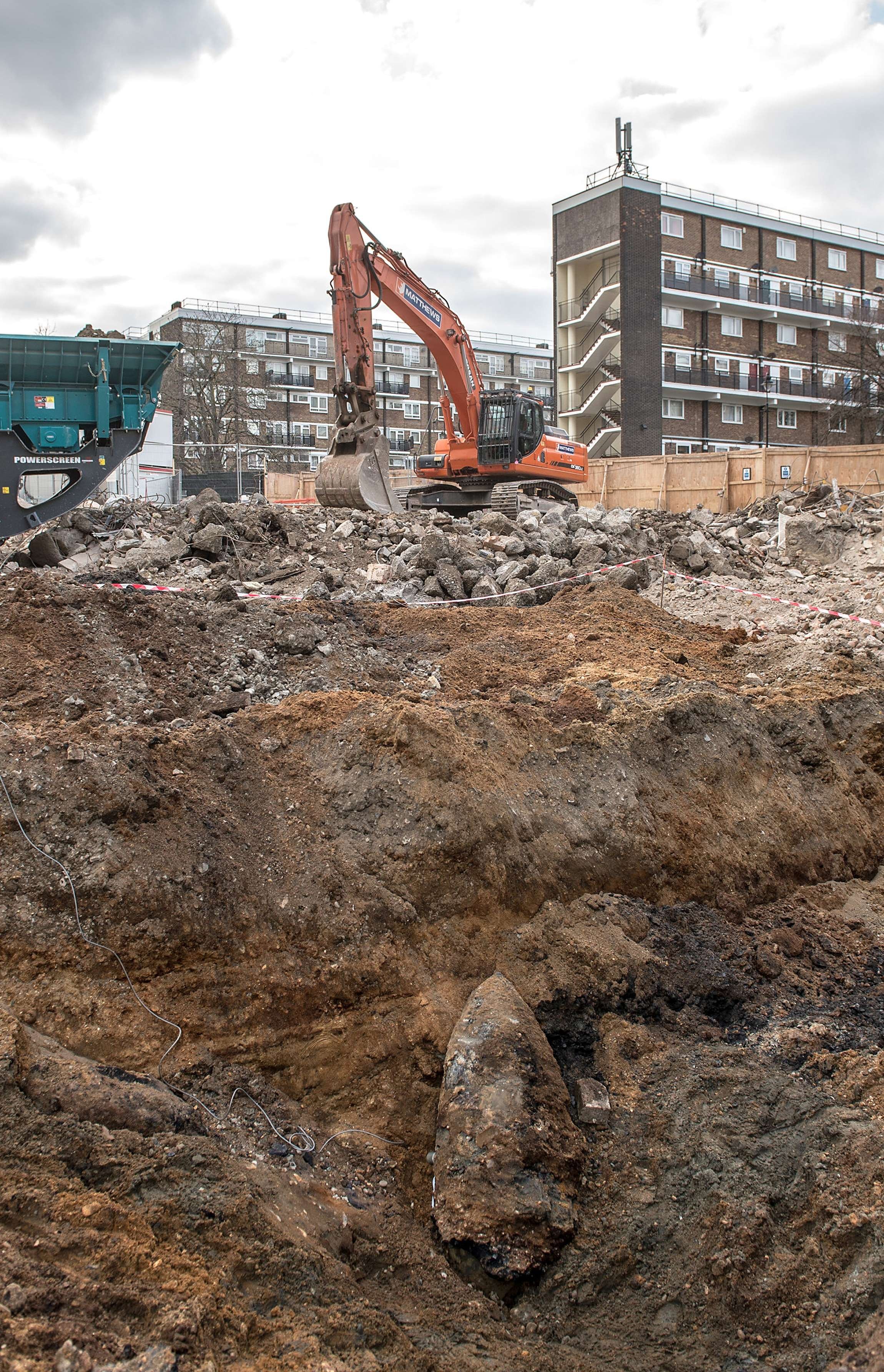 An unexploded 1,000-pound bomb discovered at a building site in south London, on March 23, 2015. (Sergeant Rupert Frere—Britain's Ministry of Defence/AFP/Getty Images)