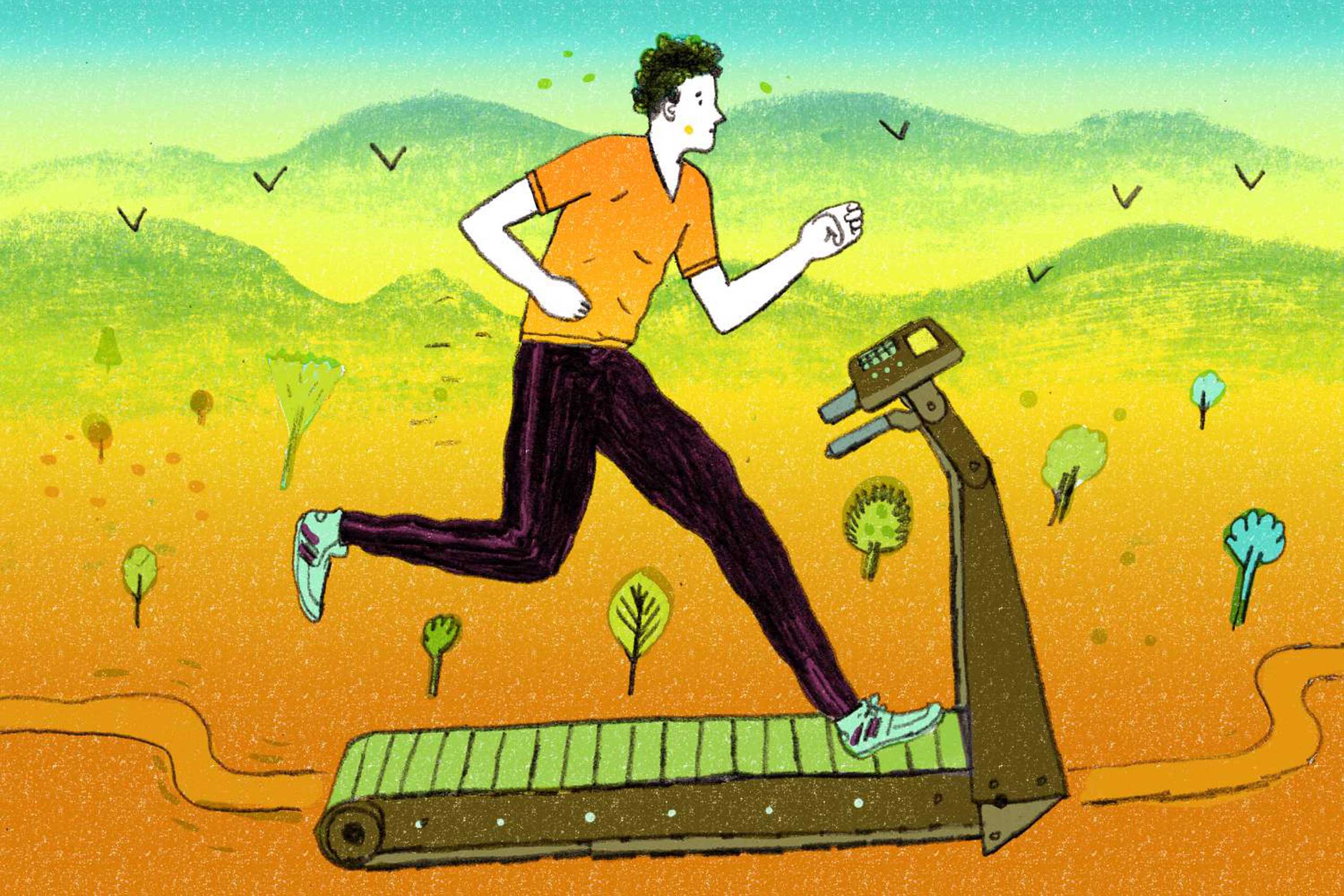 <strong><a href="http://time.com/3578343/exercise-treadmill-running/" target="_blank">You Asked: Is Running on a Treadmill as Good as Running Outside?</a></strong>  You'll fool your body into thinking it's outside with this one small treadmill tweak. (Illustration by Peter Oumanski for TIME)