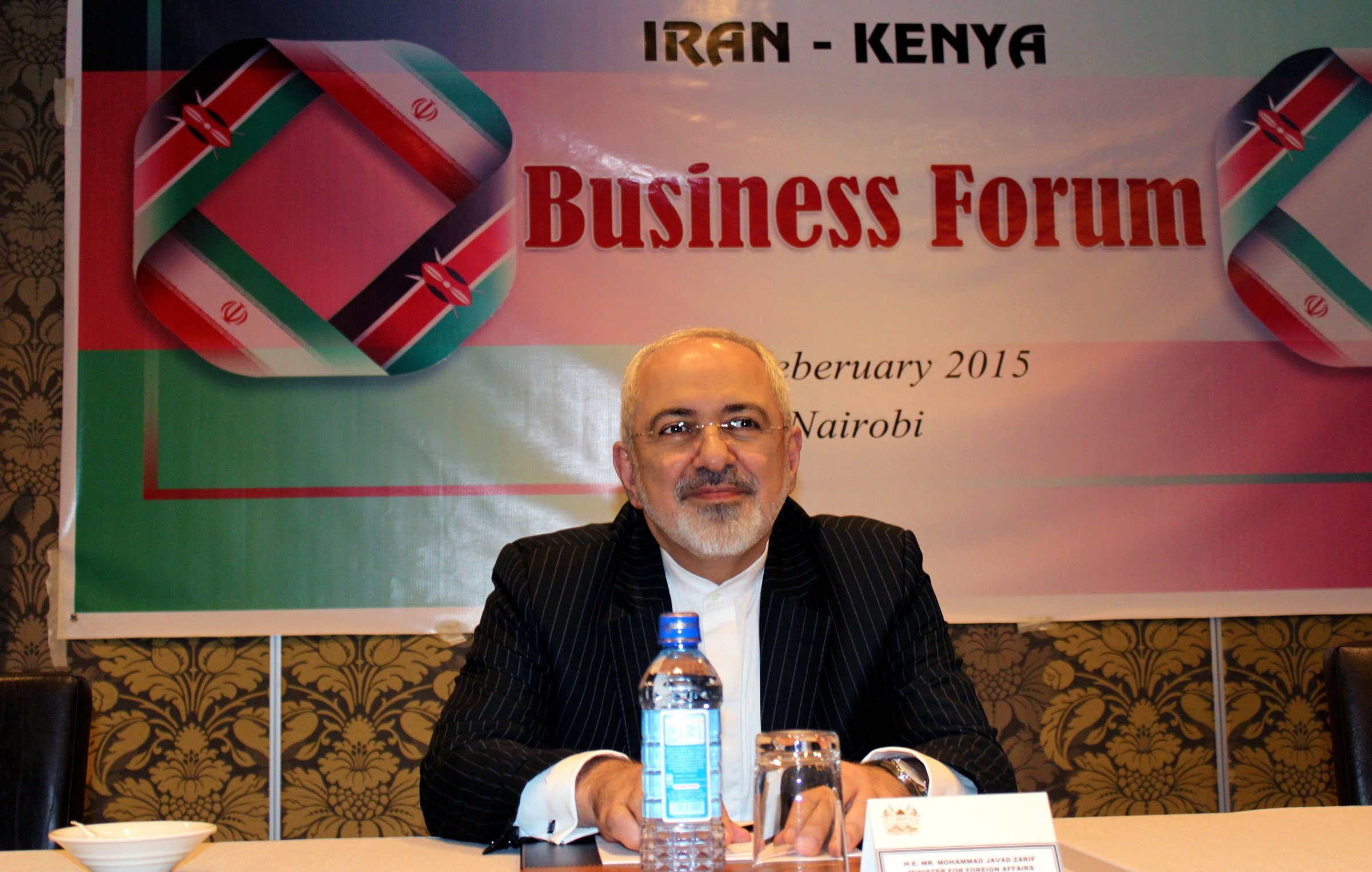 NAIROBI, KENYA - FEBRUARY 02: Iranian Foreign Minister Mohammad Javad Zarif attends Iran-Kenya business forum in Nairobi, Kenya o February 02, 2015. (Photo by Stringer/Anadolu Agency/Getty Images)