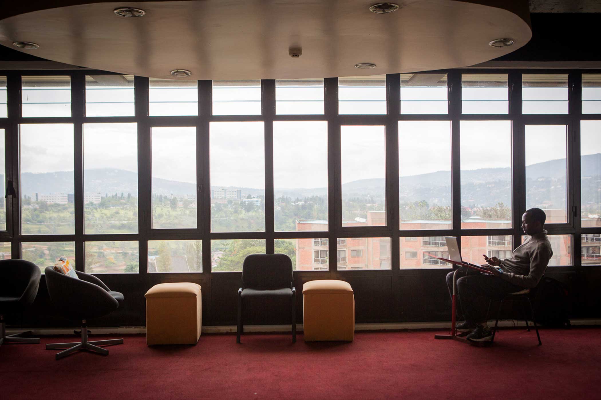 Inside kLab, a co-working space for tech entrepreneurs located in Telecom House in Kigali's future high-tech ICT neighborhood, Kacyiru.