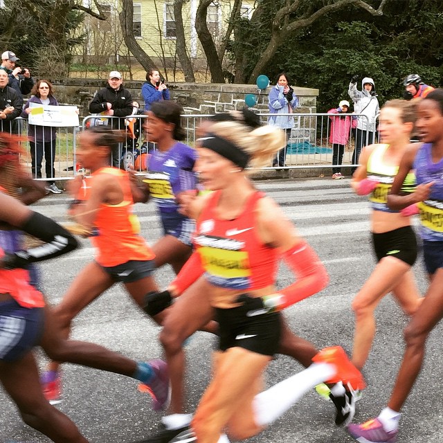 Ellen Moss posted this photo, saying  Elite women have made it to #Wellesley! #BostonMarathon #BostonStrong #HappyPatriotsDay