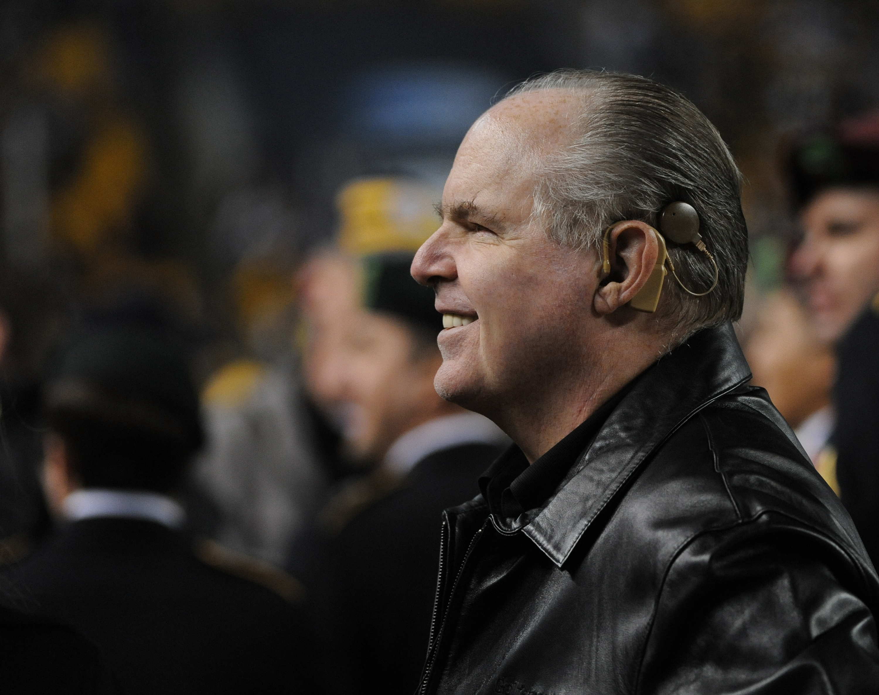 Radio talk show host and political commentator Rush Limbaugh looks on from the sideline before a National Football League game between the Baltimore Ravens and Pittsburgh Steelers at Heinz Field on November 6, 2011 in Pittsburgh, Pennsylvania. (George Gojkovich&mdash;Getty Images)