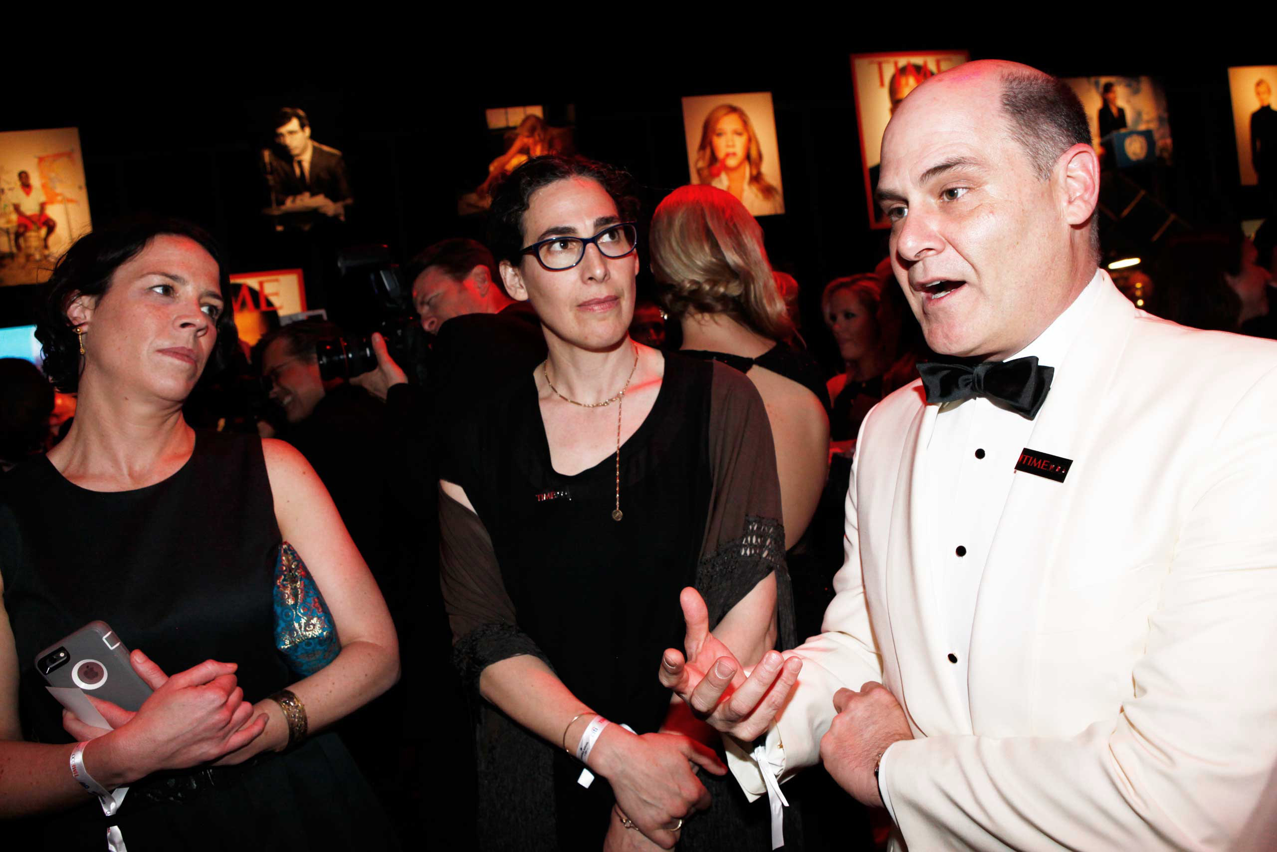 Julie Snyder, Sarah Koenig and Matthew Weiner attend the TIME 100 Gala at Lincoln Center in New York, NY, on Apr. 21, 2015. (Andrew Hinderaker for TIME)