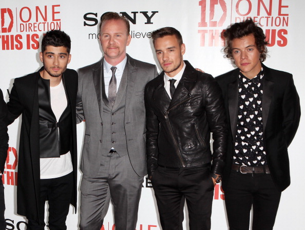 (L to R) Zayn Malik, Morgan Spurlock, Liam Payne and Harry Styles attend the World Premiere of 'One Direction: This Is Us 3D' in London, England on Aug. 20, 2013.