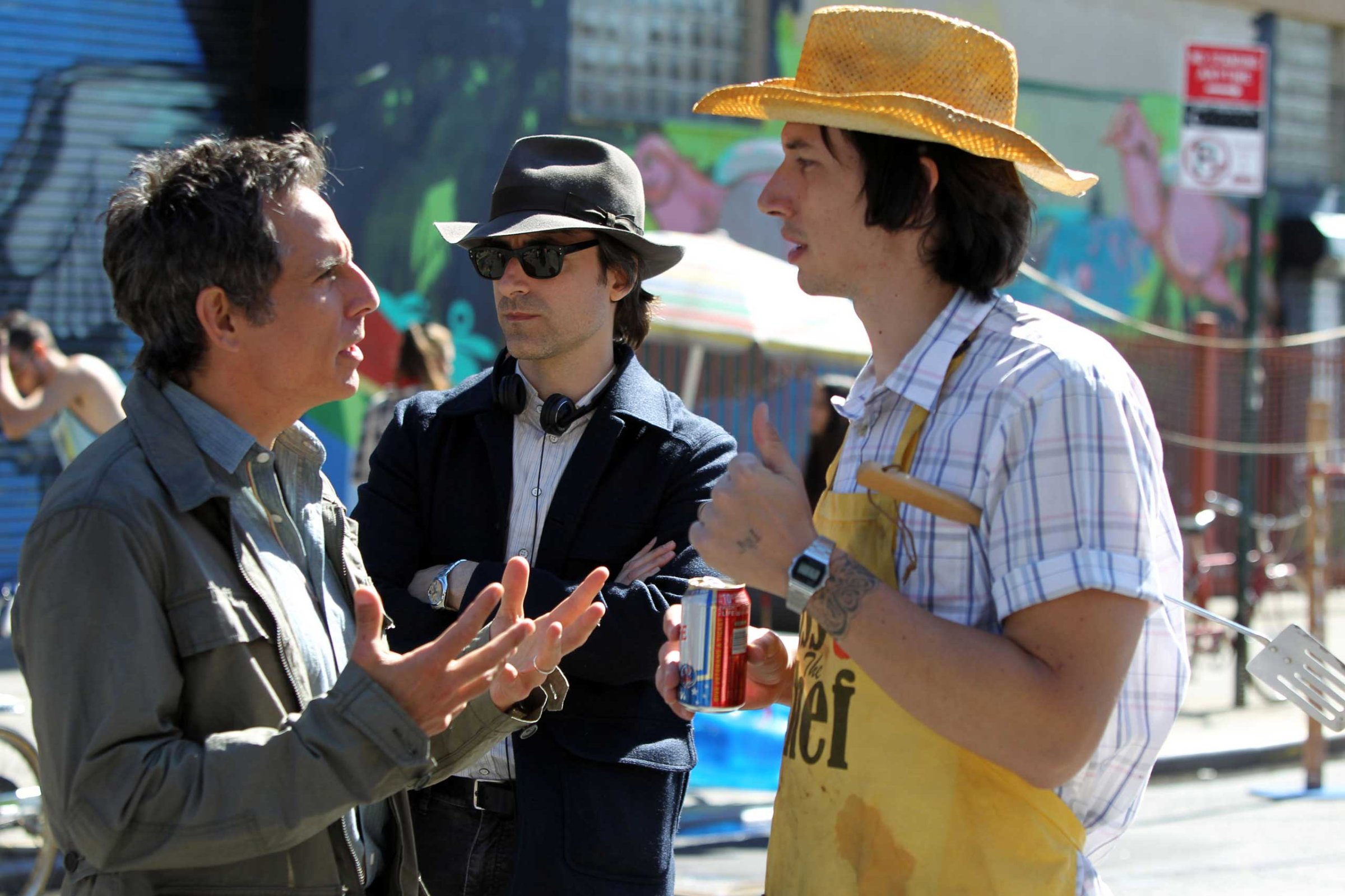 Ben Stiller, director Noah Baumbach and Adam Driver film "When We Were Young" in New York City, on September 24, 2013.