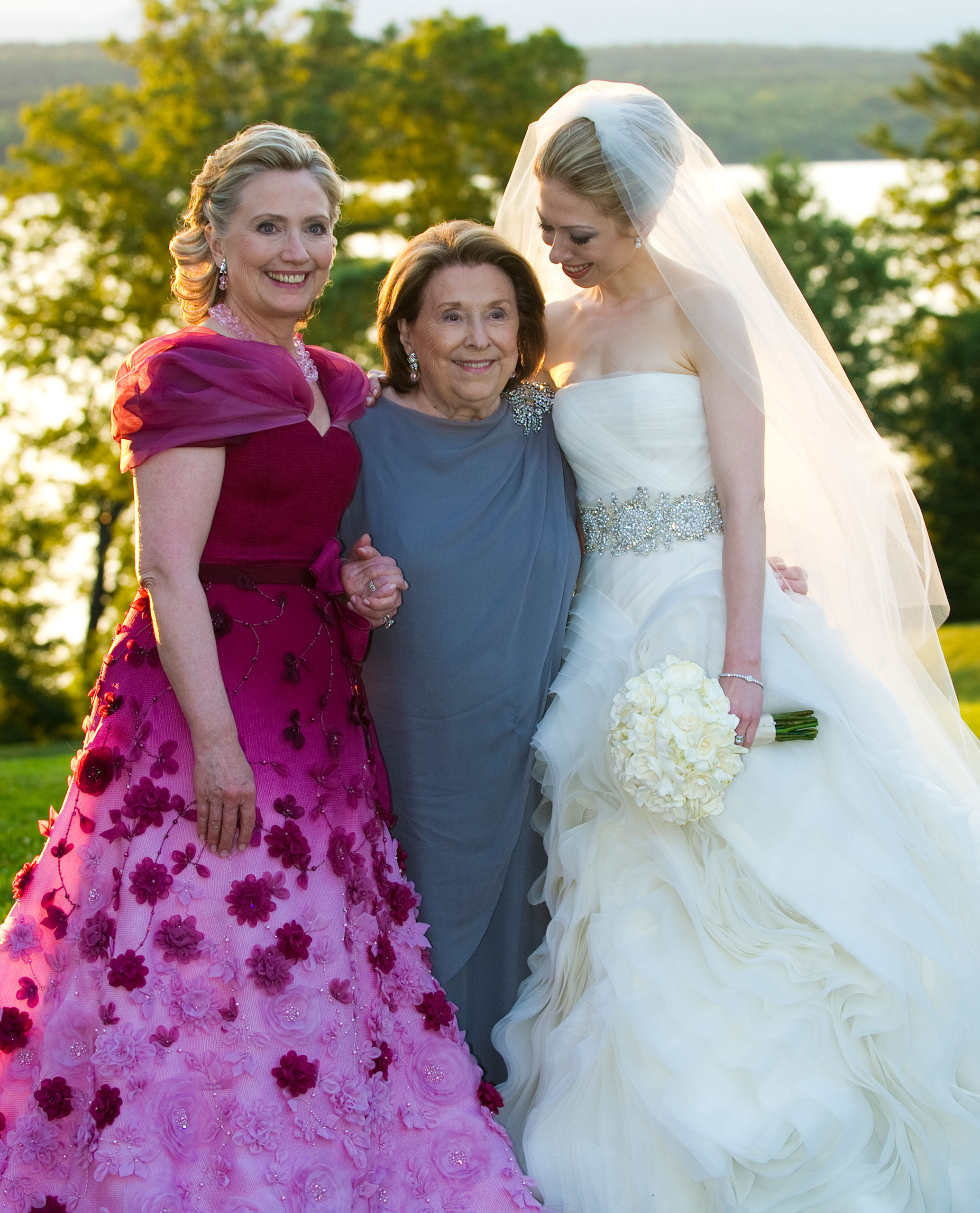 From left to right: Secretary of State Hillary Clinton, Dorothy Rodham and Chelsea Clinton pose for formal photos after the wedding. Chelsea Clinton was married to Marc Mezvinsky at Astor Court in Rhinebeck, NY on July 31, 2010. Mandatory Credit: Photo by Barbara Kinney