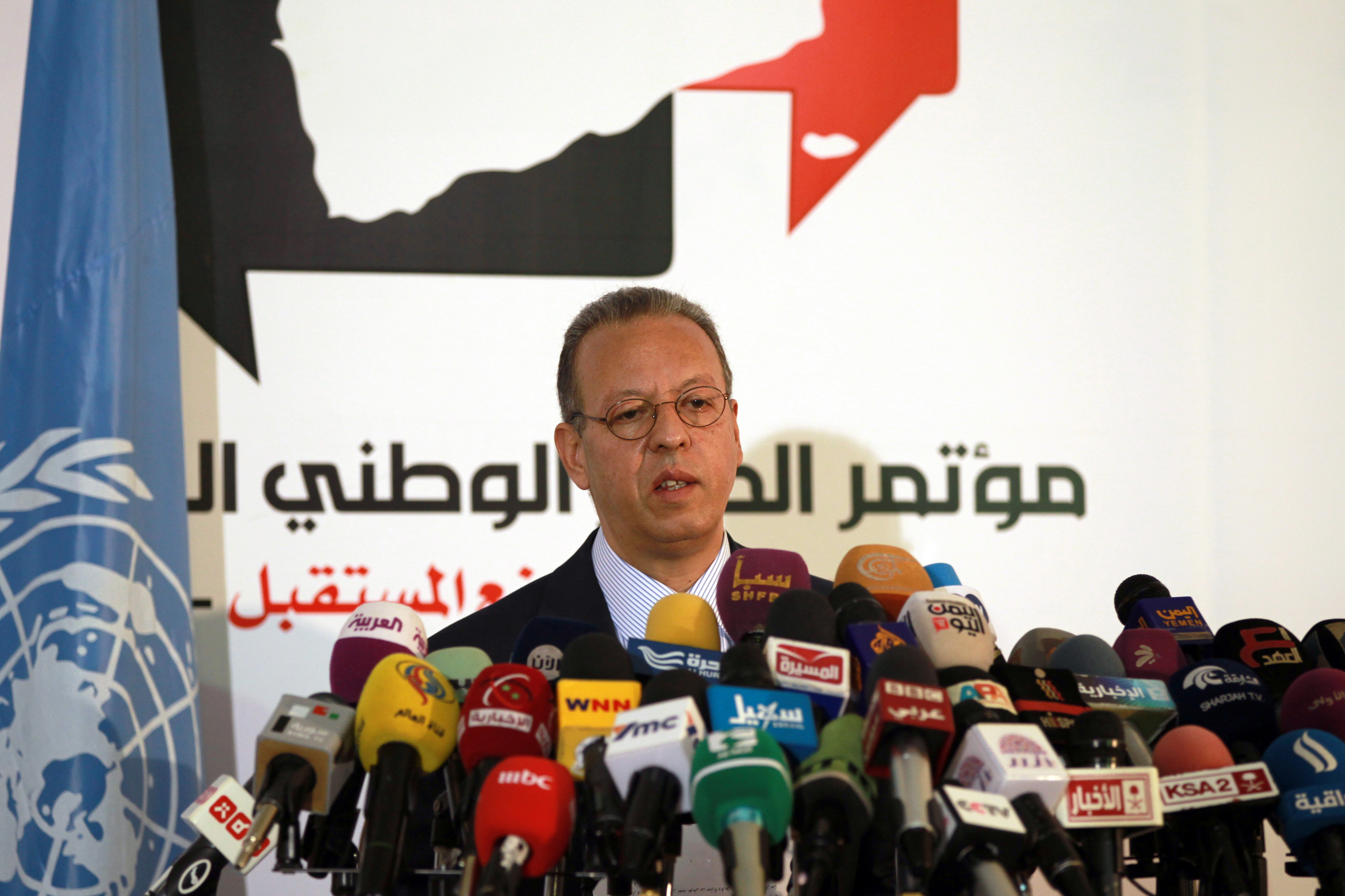 Jamal Benomar, UN envoy to Yemen, speaks during a press conference conference in Sanaa December 24, 2013. (MOHAMMED HUWAIS—AFP/Getty Images)