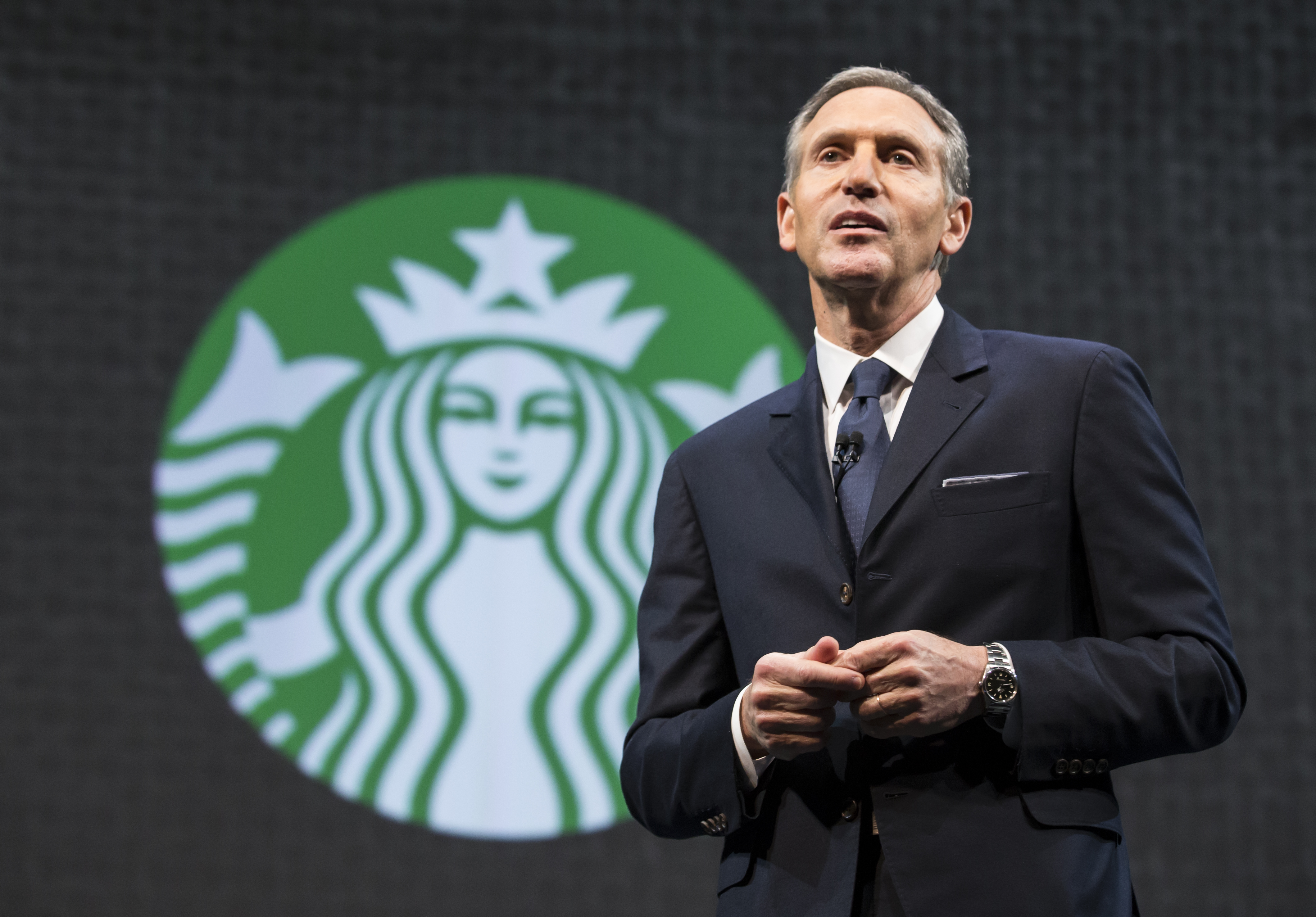 Starbucks Chairman and CEO Howard Schultz speaks during Starbucks annual shareholders meeting March 18, 2015 in Seattle, Washington. (Stephen Brashear—Getty Images)