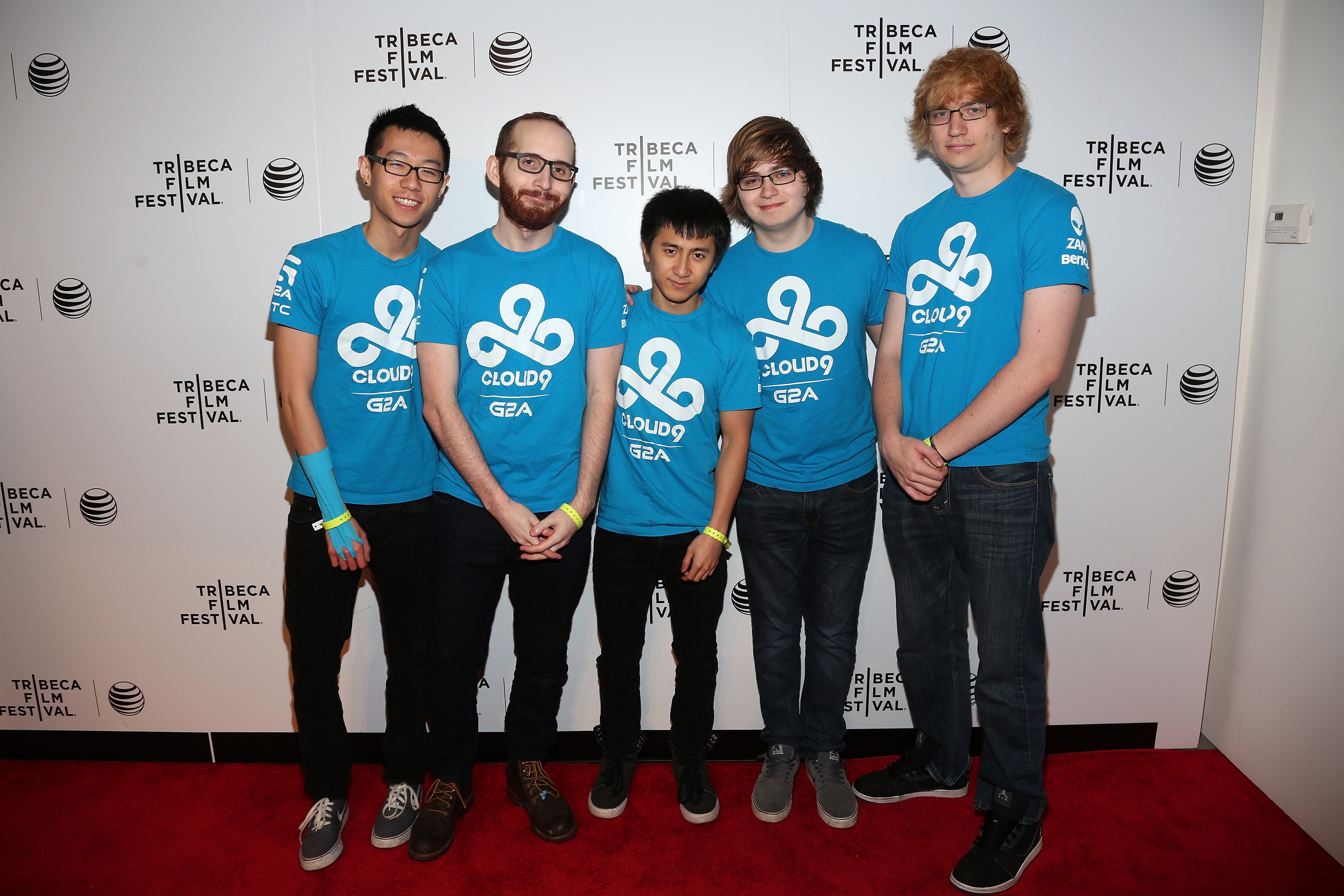 Hai Lam (L) and teammates attend the premiere of 'All Work All Play' during the 2015 Tribeca Film Festival at Spring Studio on April 20, 2015 in New York City. (Rob Kim—2015 Getty Images)