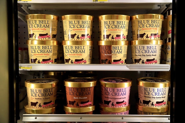 Blue Bell Ice Cream is seen on shelves of a grocery store prior to being removed in Overland Park, Kans., on April 21, 2015 (Jamie Squire—etty Images)