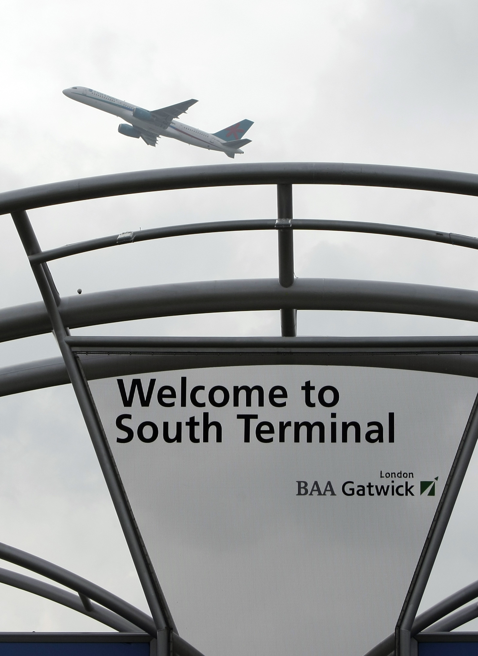 A sign at Gatwick airport in London, England.