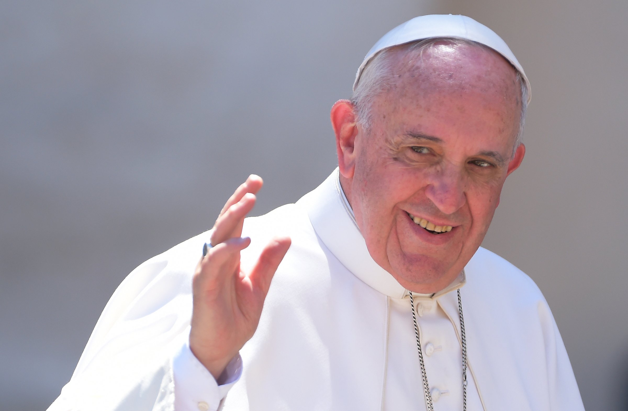 Pope Francis attends the weekly general audience in Saint Peter's square at the Vatican on April 22, 2015.