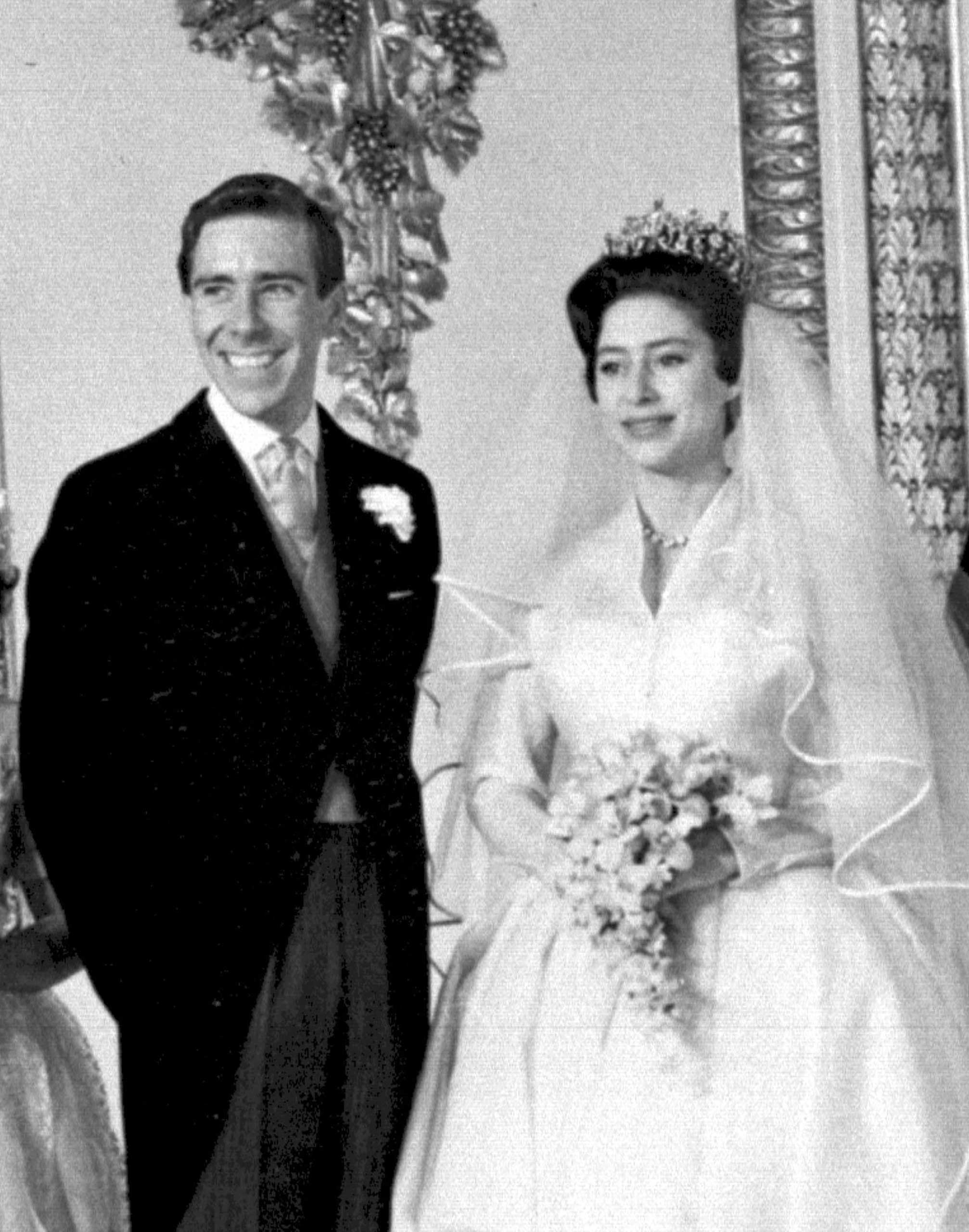 Princess Margaret and Anthony Armstrong-Jones at Buckingham Palace at their marriage ceremony at Westminster Abbey, London on May 6, 1960.