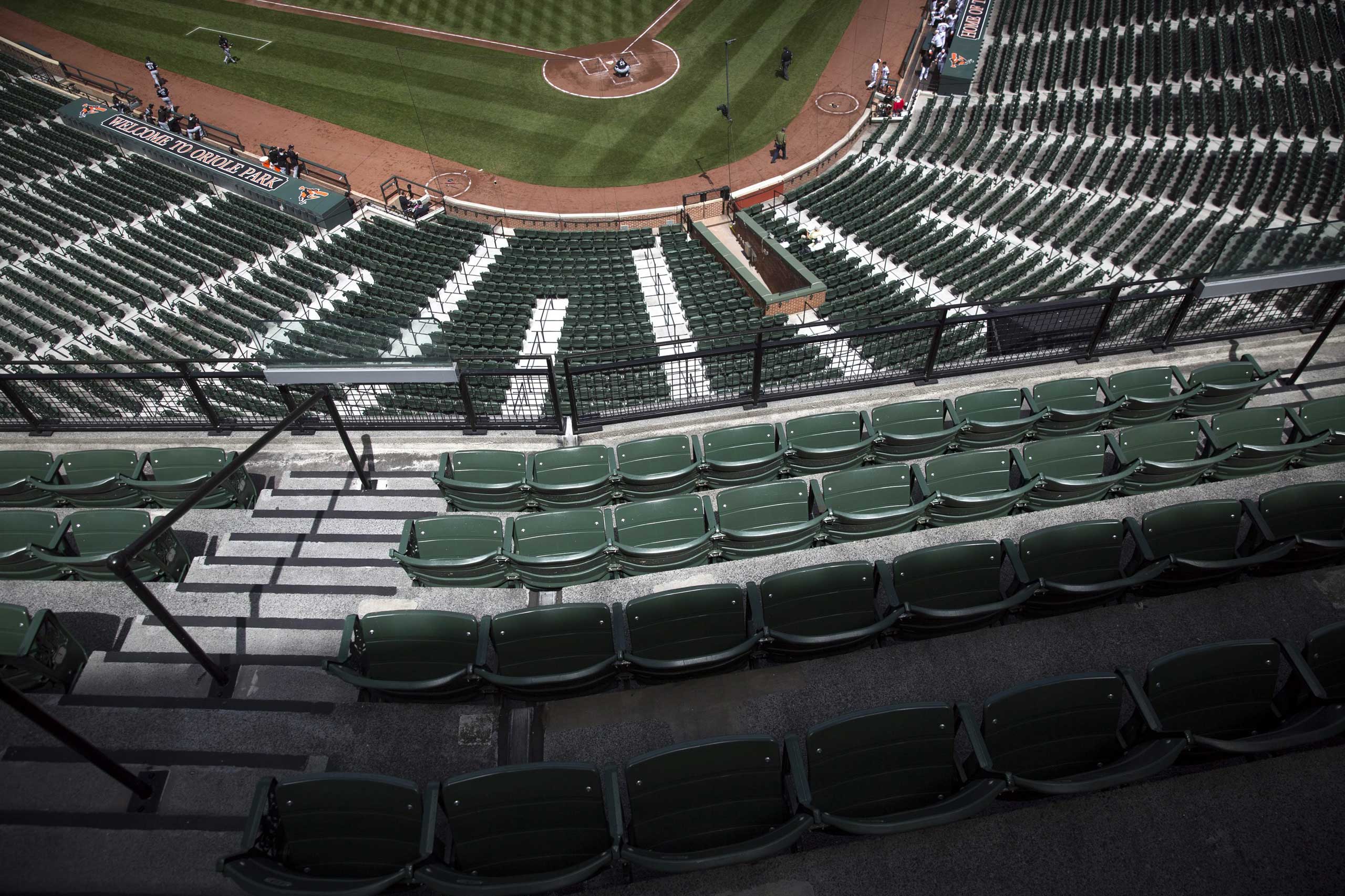 Empty seats as the The Chicago White Sox and Baltimore Orioles play at Oriole Park at Camden Yards in Baltimore on April 29, 2015.