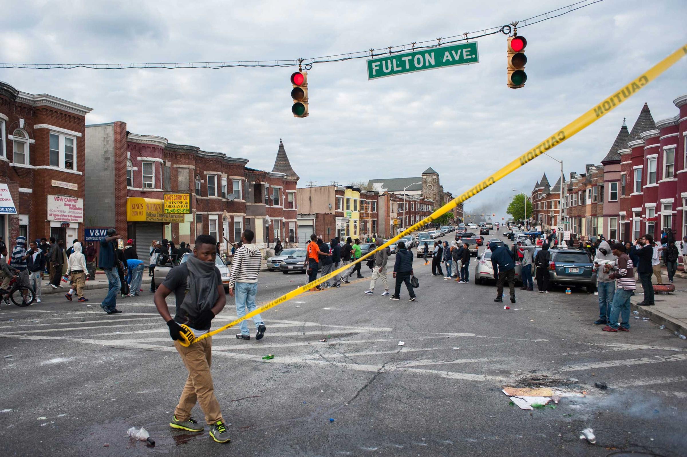 Demonstrators Gather Outside Baltimore Police Station to Protest Death of Freddie Gray