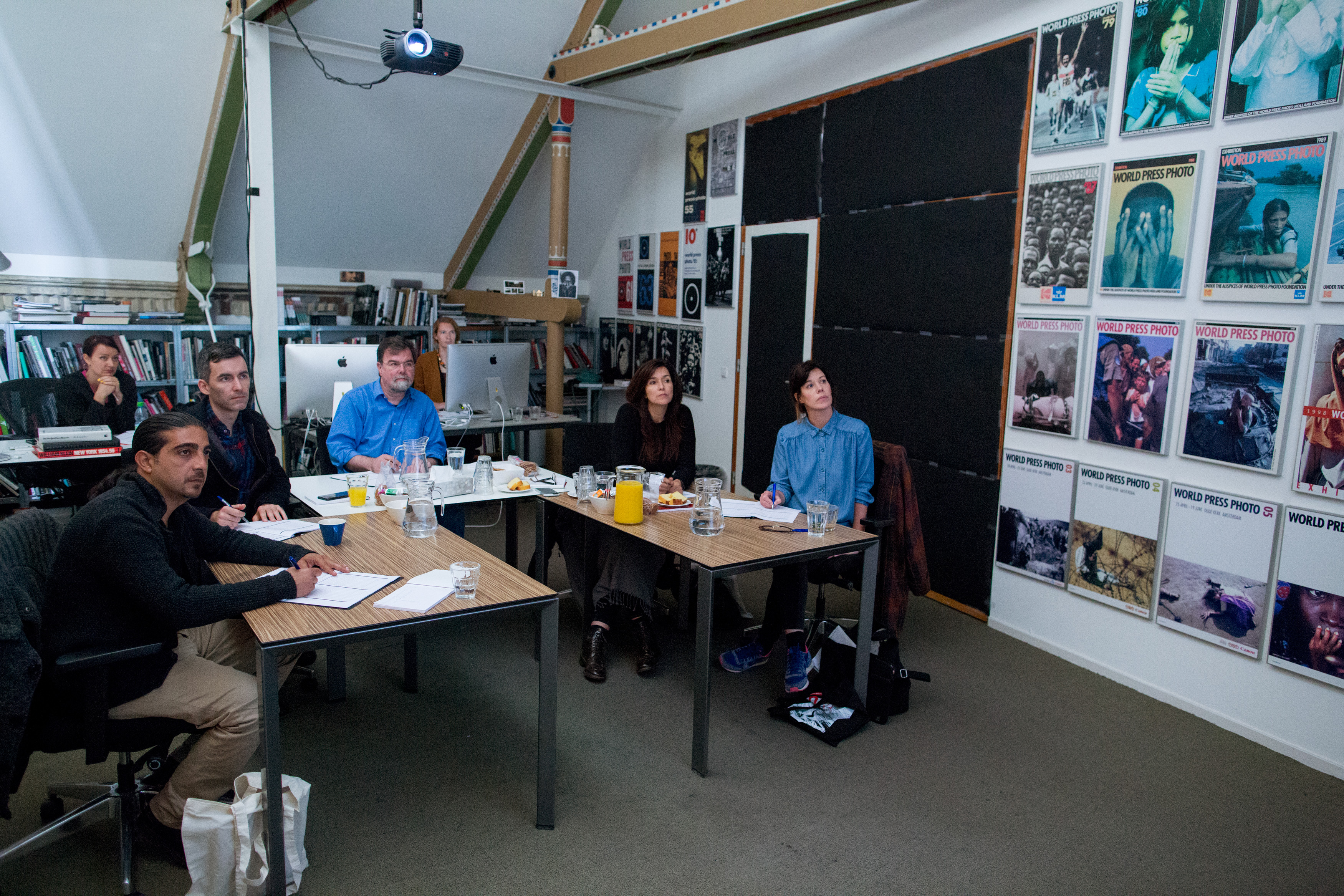 Members of the 2015 Joop Swart Masterclass jury (from left to right: Muhammed Muheisen, Paul Moakley, Jim Casper, Darcy Padilla and Rebecca McClelland) . selects this year's participants. (Bas de Meijer)