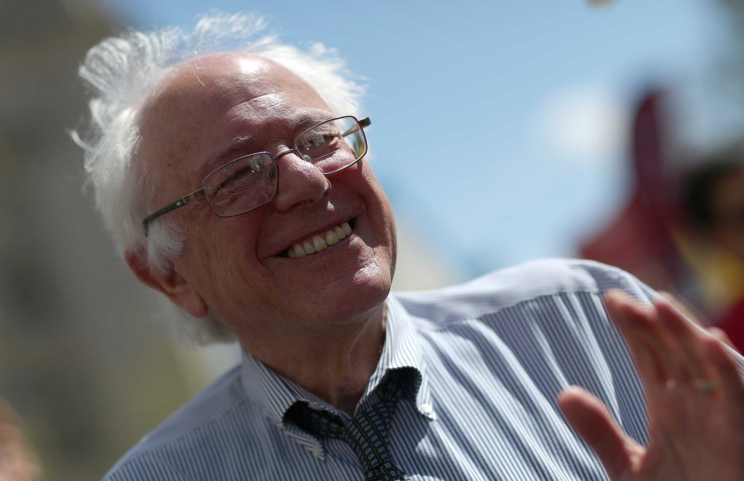 Sen. Bernie Sanders (I-VT) participates in a "Don't Trade Our Future" march organized by the group Campaign for America's Future in Washington on April 20, 2015. (Win McNamee—Getty Images)