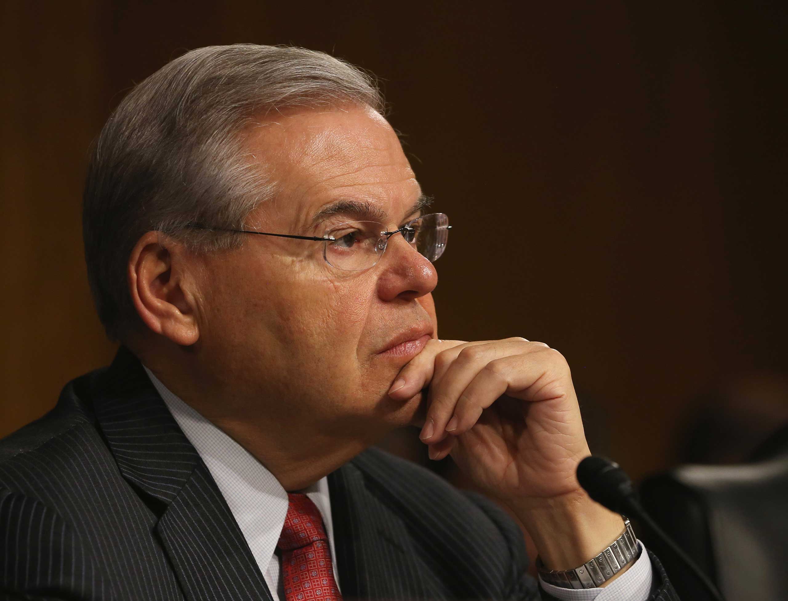 Ranking member Sen. Bob Menendez listens to testimony during a Senate Foreign Relations Committee hearing on Capitol Hill,  in Washington on March 11, 2015.