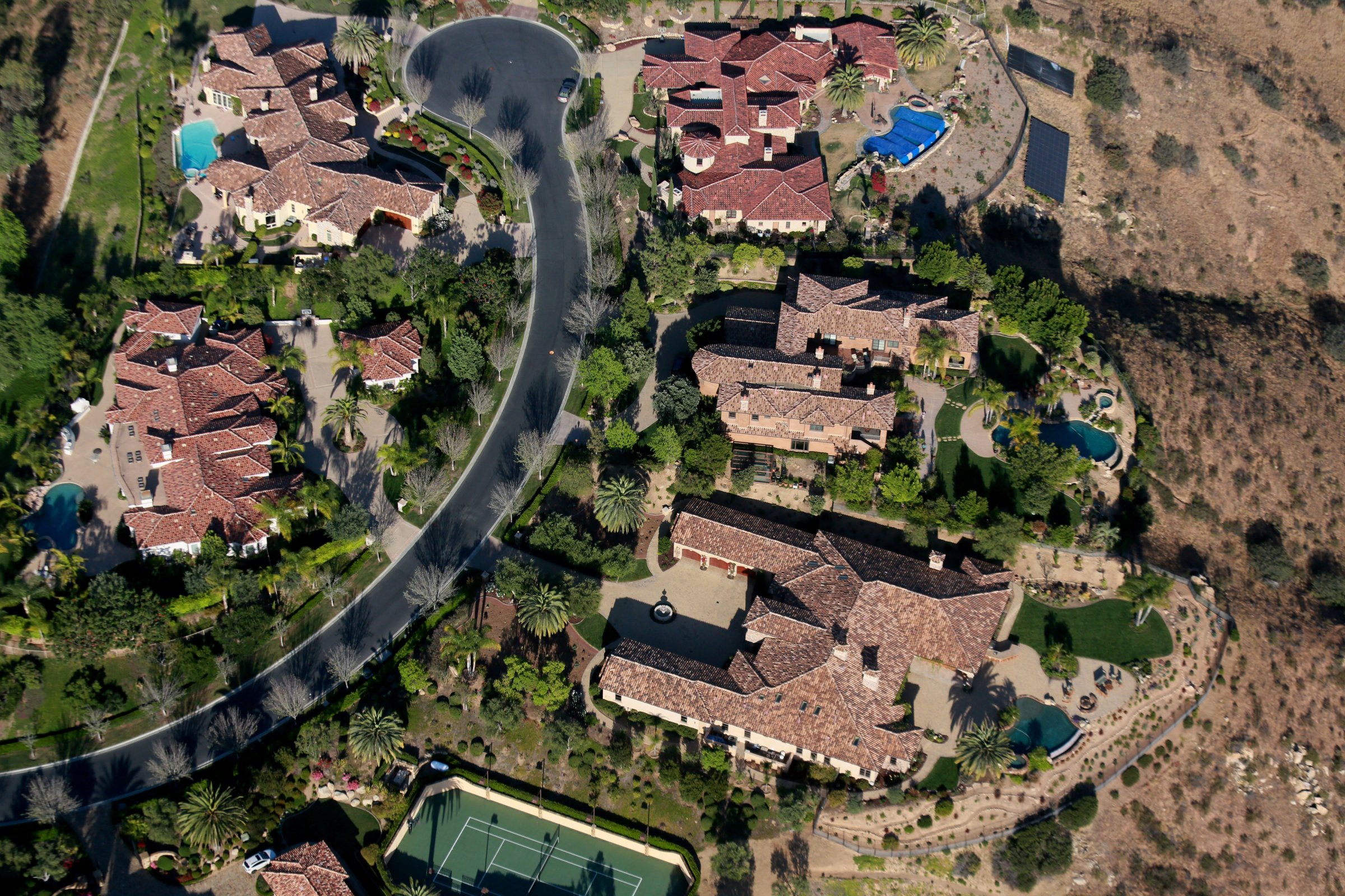 Aerial view overlooking houses in San Diego on April 4, 2015.
