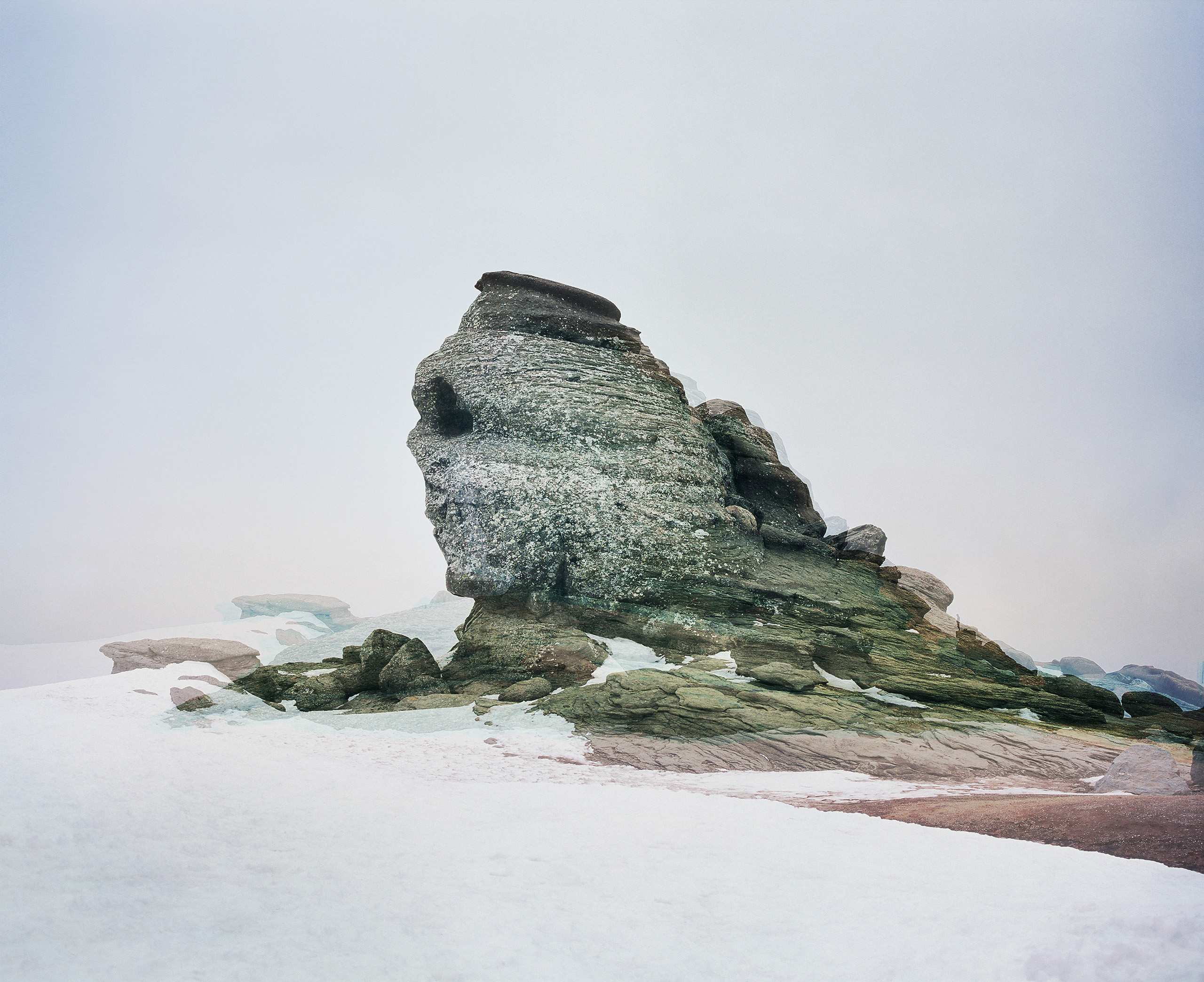 Multiple exposure shot of The Bucegi Sphinx, a natural rock formation on top of the Bucegi Massif, Romania.
