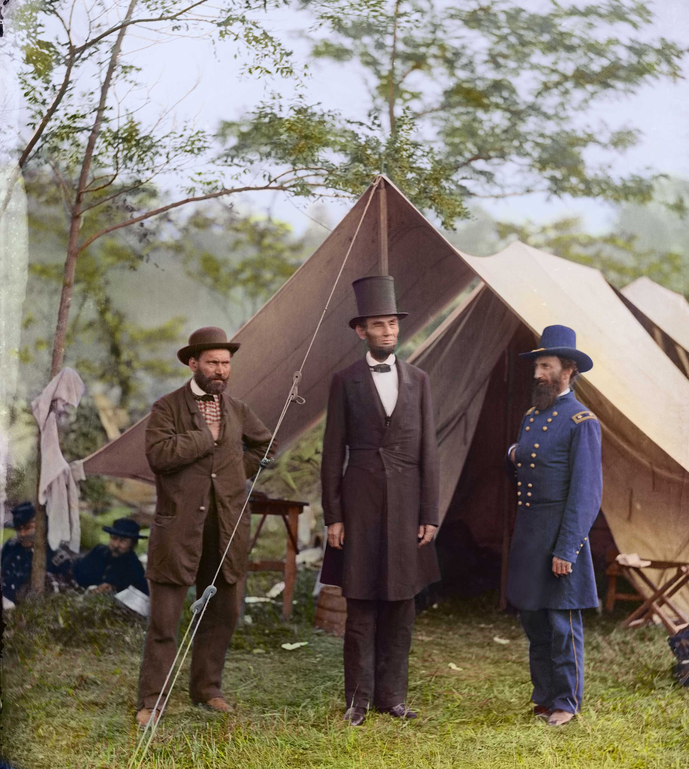 Allan Pinkerton, President Lincoln, and Maj. Gen. John A. McClernand; at the main eastern theater of the war, Battle of Antietam, Sept.-Oct., 1862.