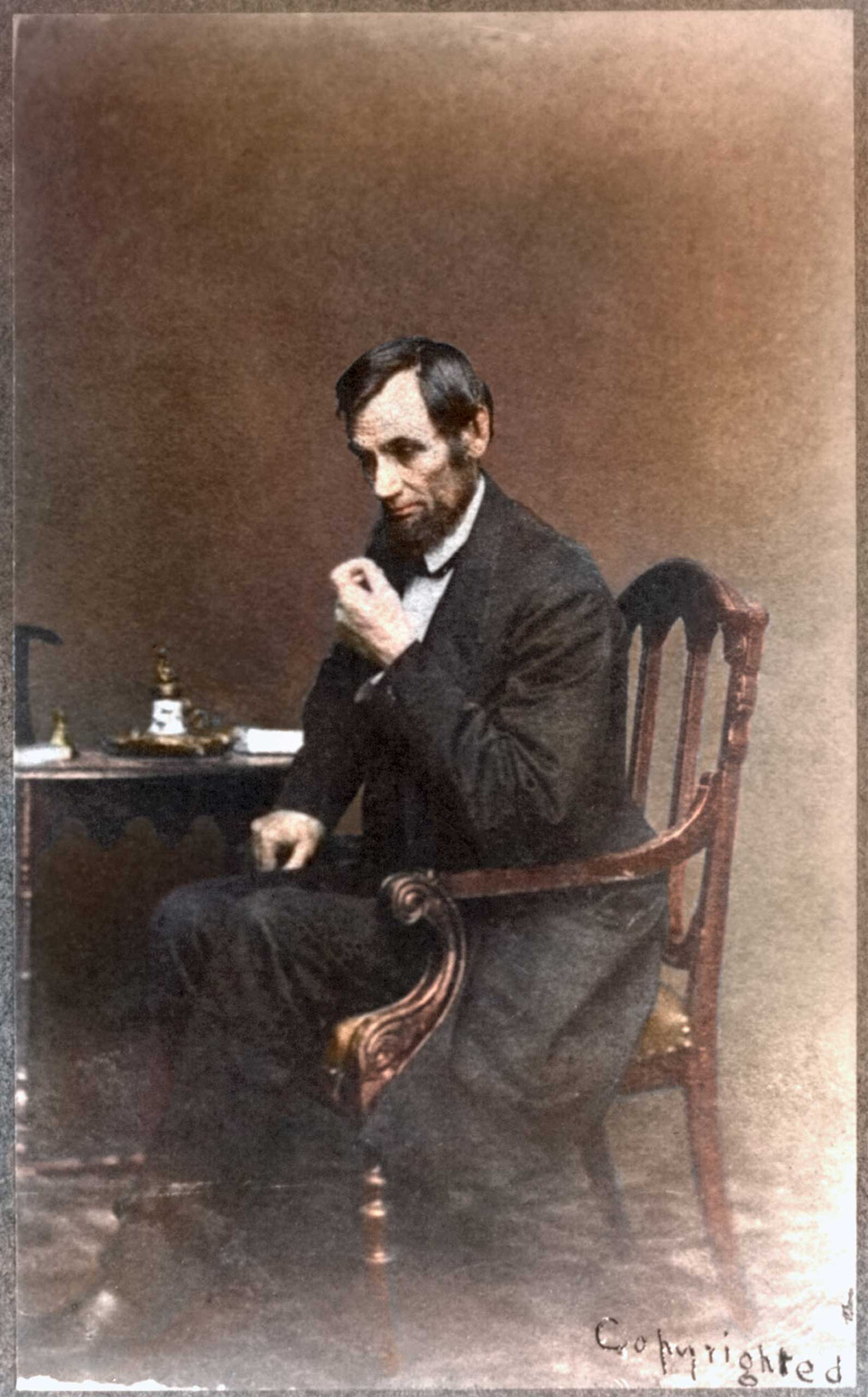Abraham Lincoln in a reflective pose, in Washington, DC, May 16, 1861.