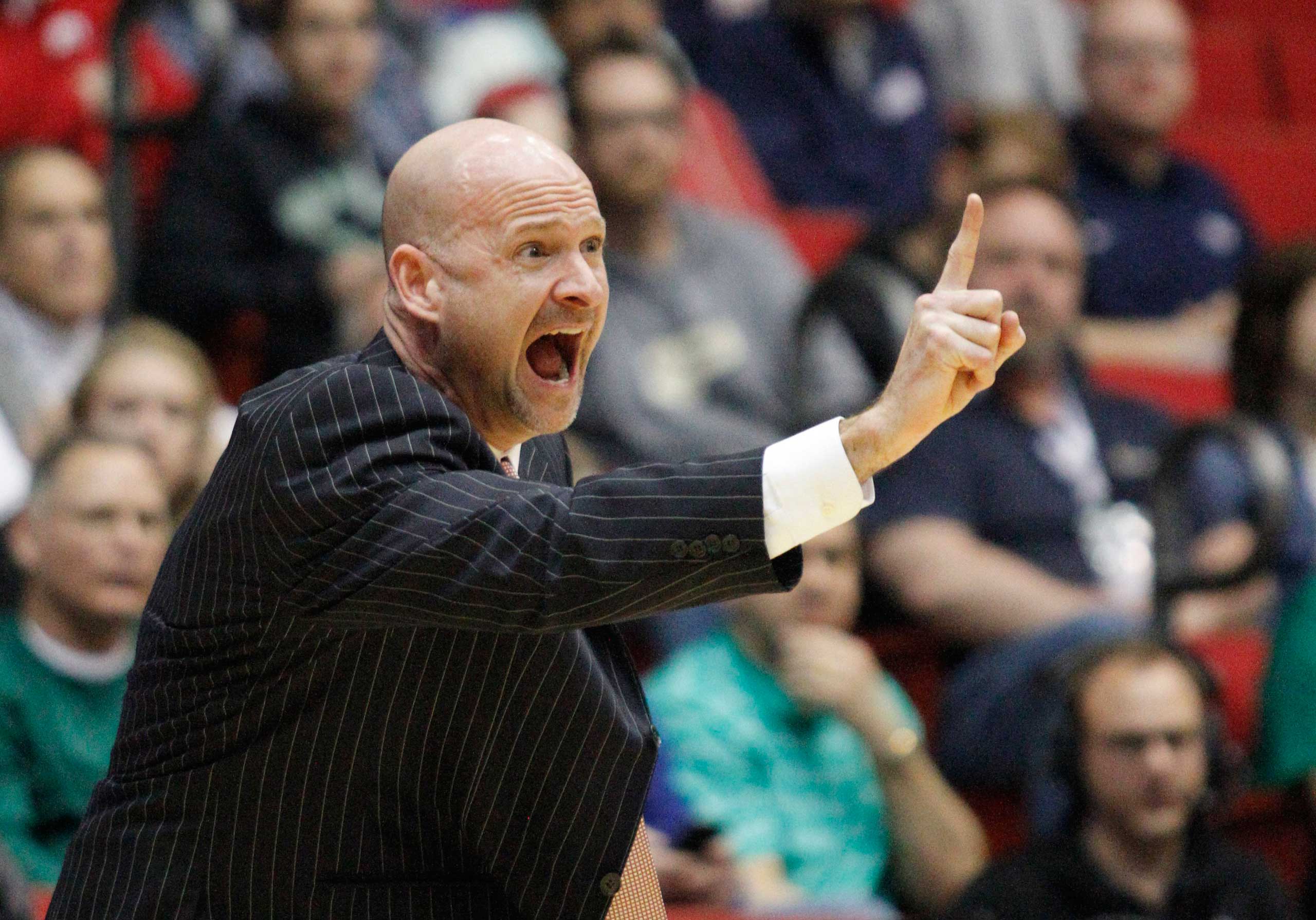 Mississippi head coach Andy Kennedy signals his team in the second half of a first round NCAA tournament game against Brigham Young in Dayton, Ohio, March 17, 2015.