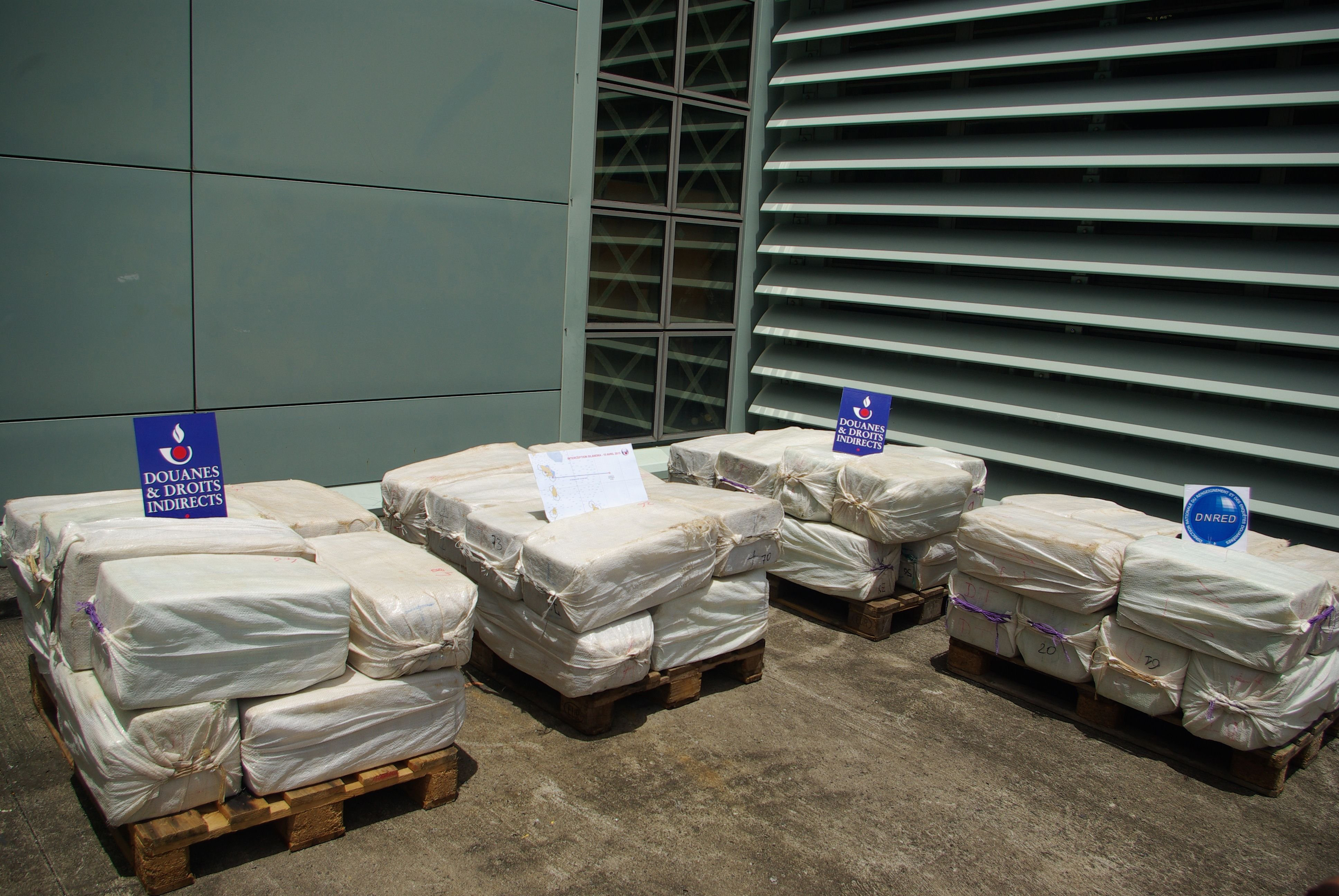 This file photo released on April 18, 2015 by French customs in Fort Saint-Louis military base in Fort-de-France, on the French Caribbean island of Martinique shows packs of cocaine stored after they were seized on April 15, 2015 on a sailboat off the French Caribbean island of Martinique. (Douanes Francaises—AFP/Getty Images)