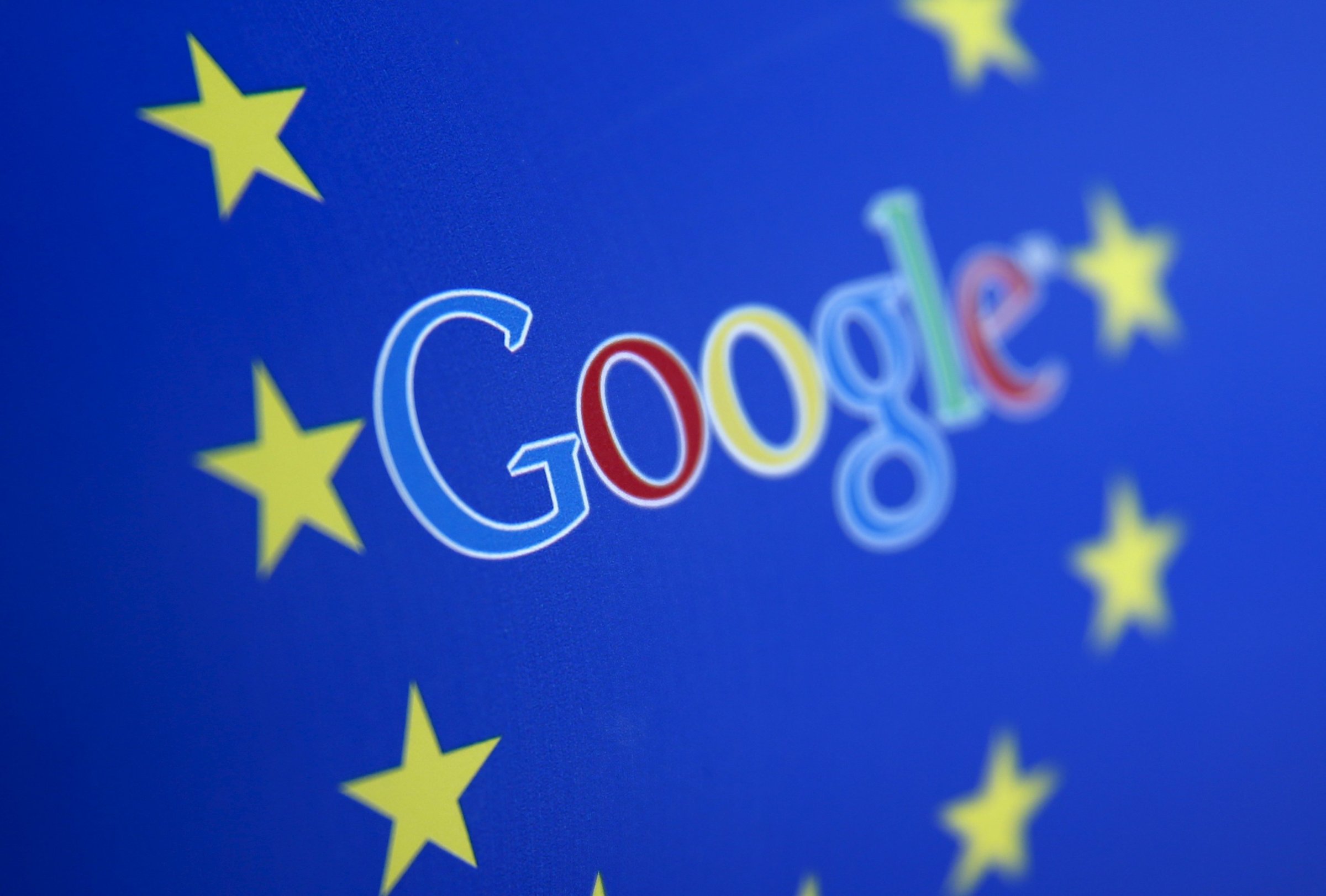 Google and European Union logos are seen in Sarajevo, in this April 15, 2015 photo illustration.