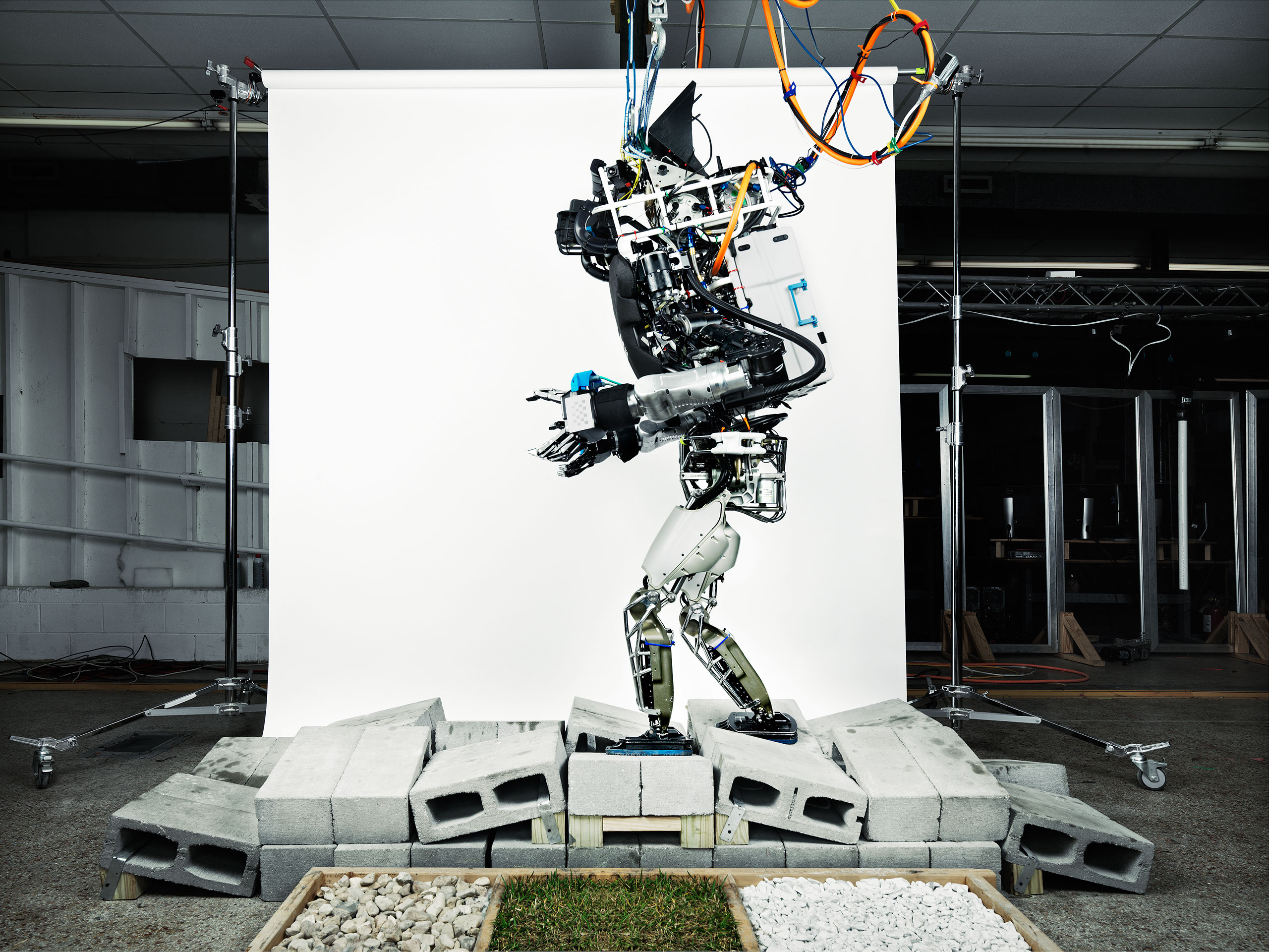 A robot practices walking across rough terrain at the Institute for Human and Machine Cognition in Pensacola, Florida.From  Iron Man.  June 8, 2015 issue.