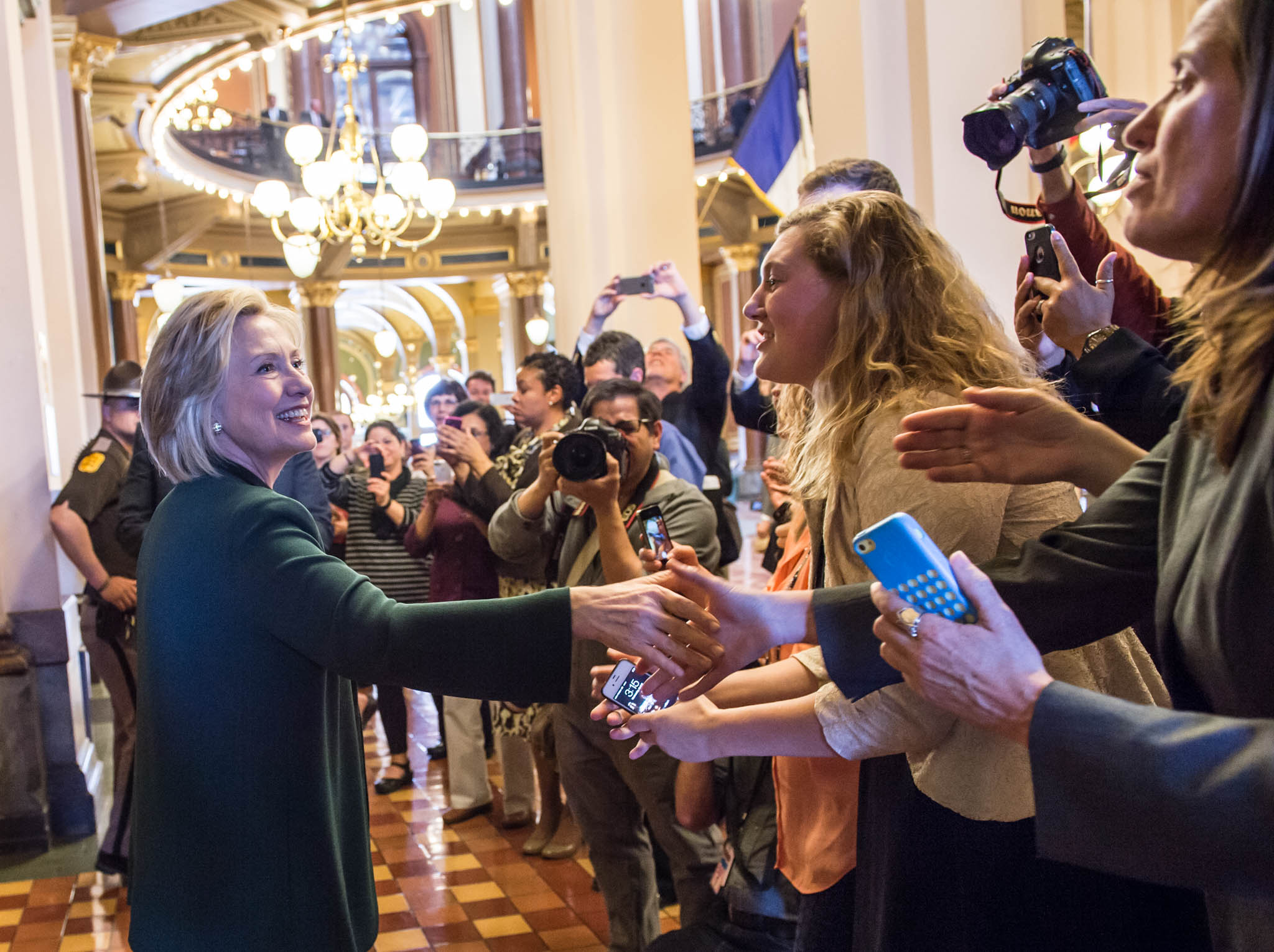 Hillary Clinton visits the Iowa State Capitol. April 15, 2015
