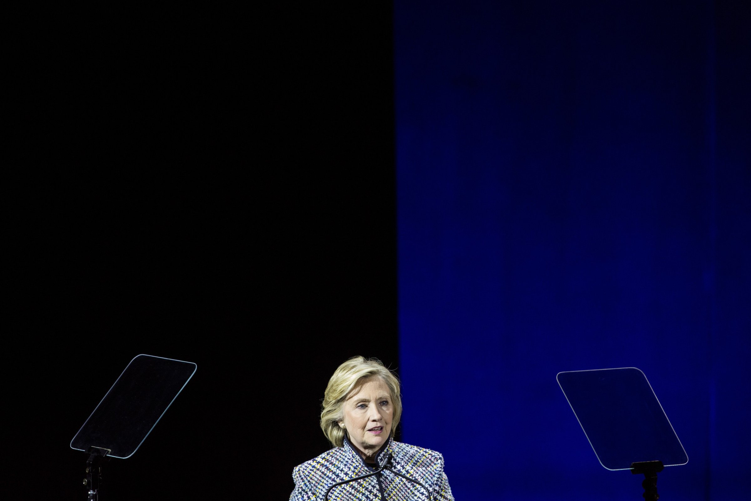 Democratic presidential hopeful and former Secretary of State Hillary Clinton addresses the Women in the World Conference on April 23, 2015 in New York City.