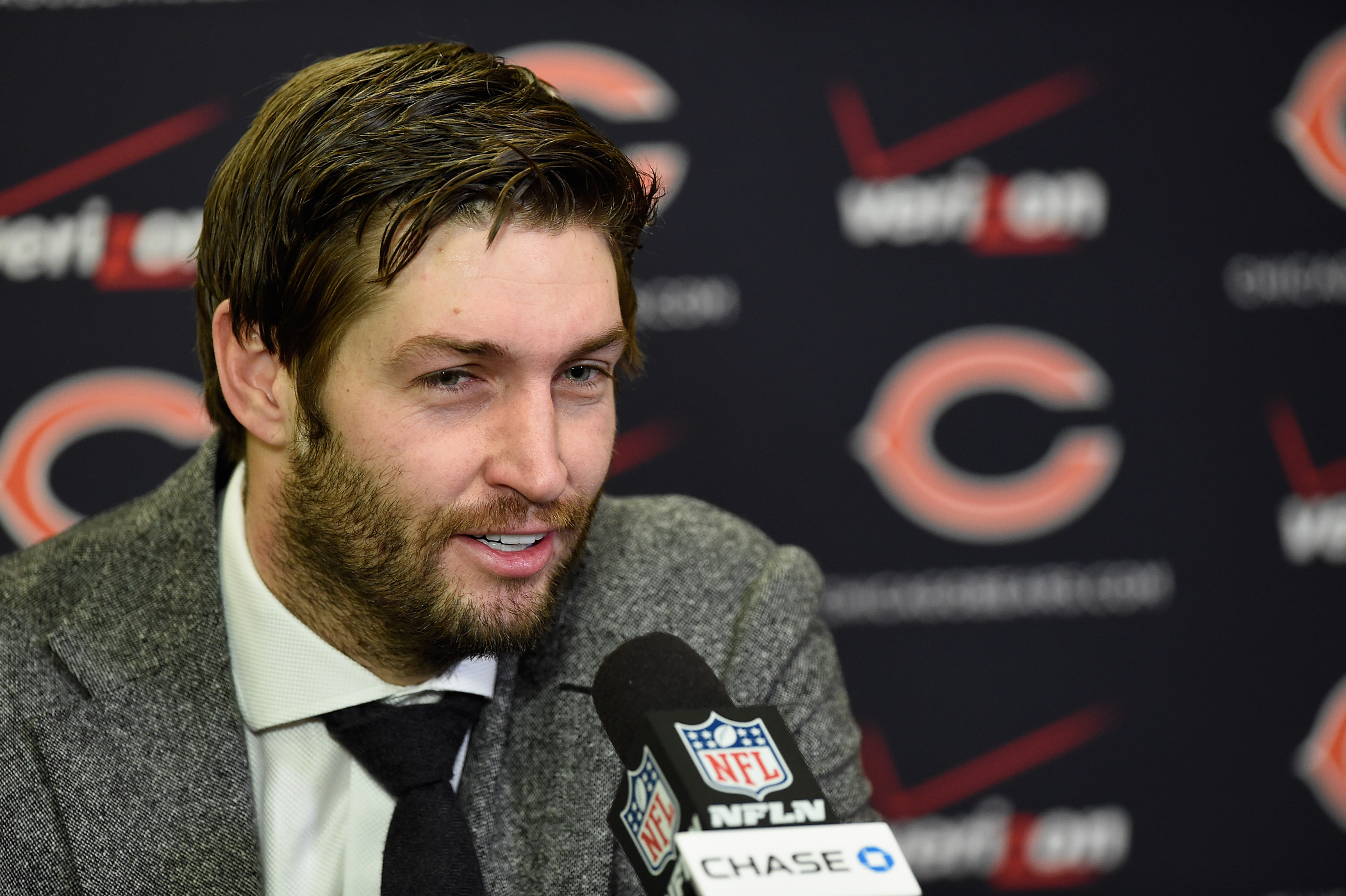 Jay Cutler of the Chicago Bears speaks to the media after the game against the Minnesota Vikings on Dec.28, 2014 at TCF Bank Stadium in Minneapolis, MN. (Hannah Foslien—Getty Images)