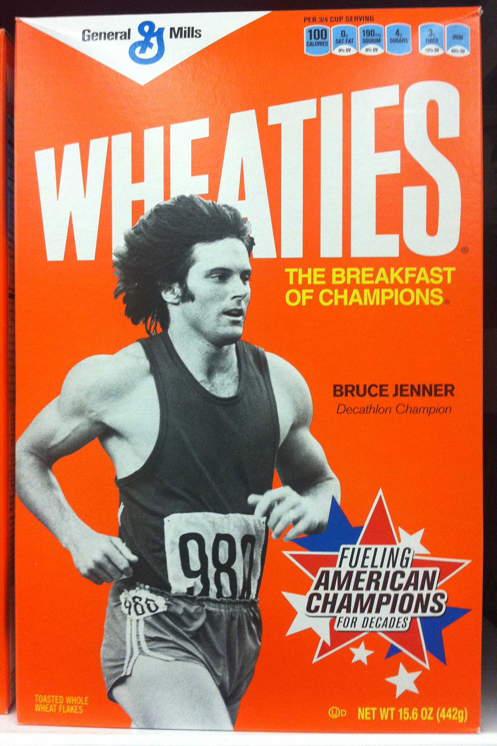 Bruce Jenner finds his way onto the breakfast tables of America. The 'Keeping Up with the Kardashians' star is shown in his youthful glory on the front cover of 'Wheaties' cereal boxes on sale now.