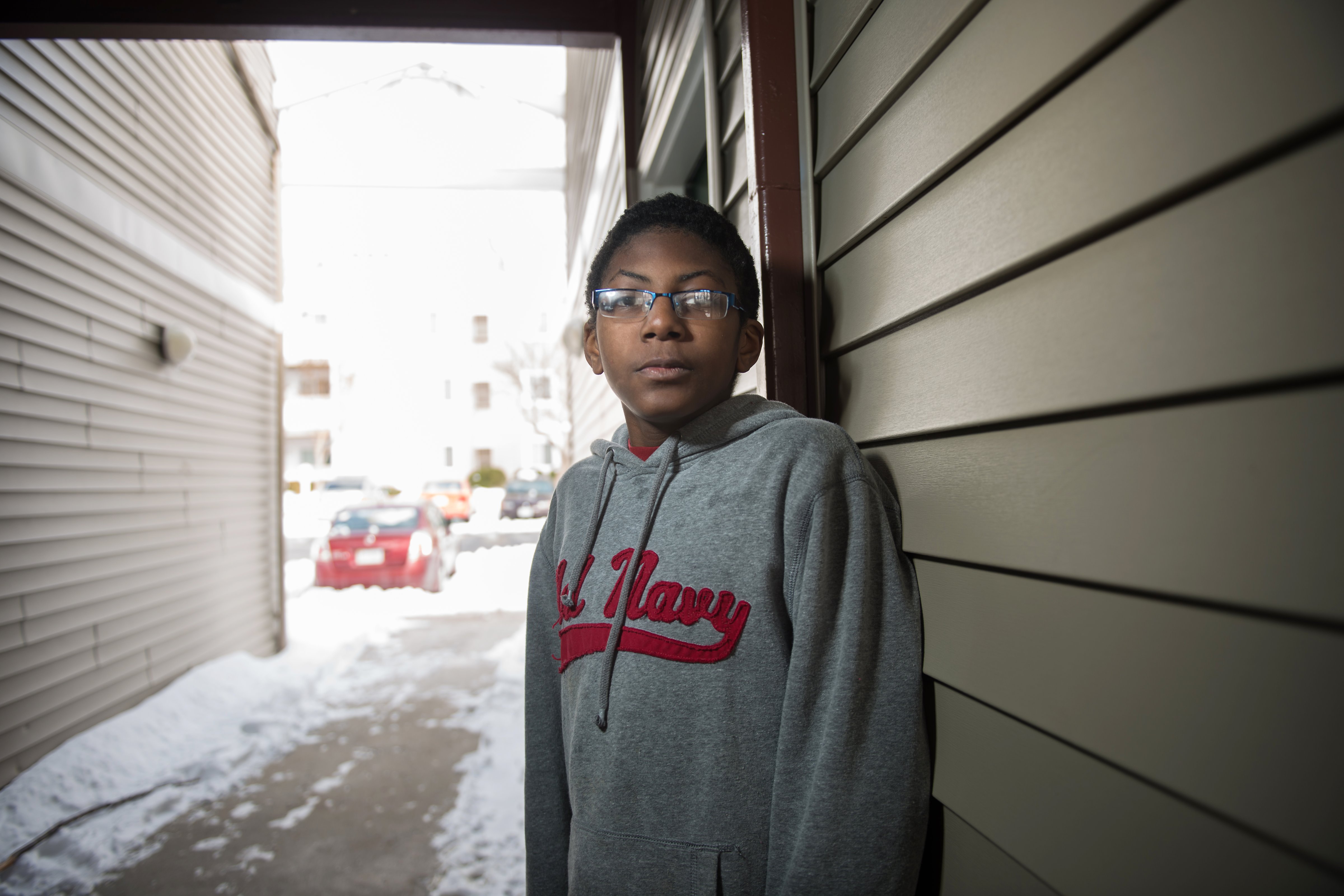 Kayleb Moon-Robinson,12, at his home in Lynchburg VA LYNCHBURG, VA., on Feb. 18, 2015 (Charlie Archambault—Center for Public Integrity)