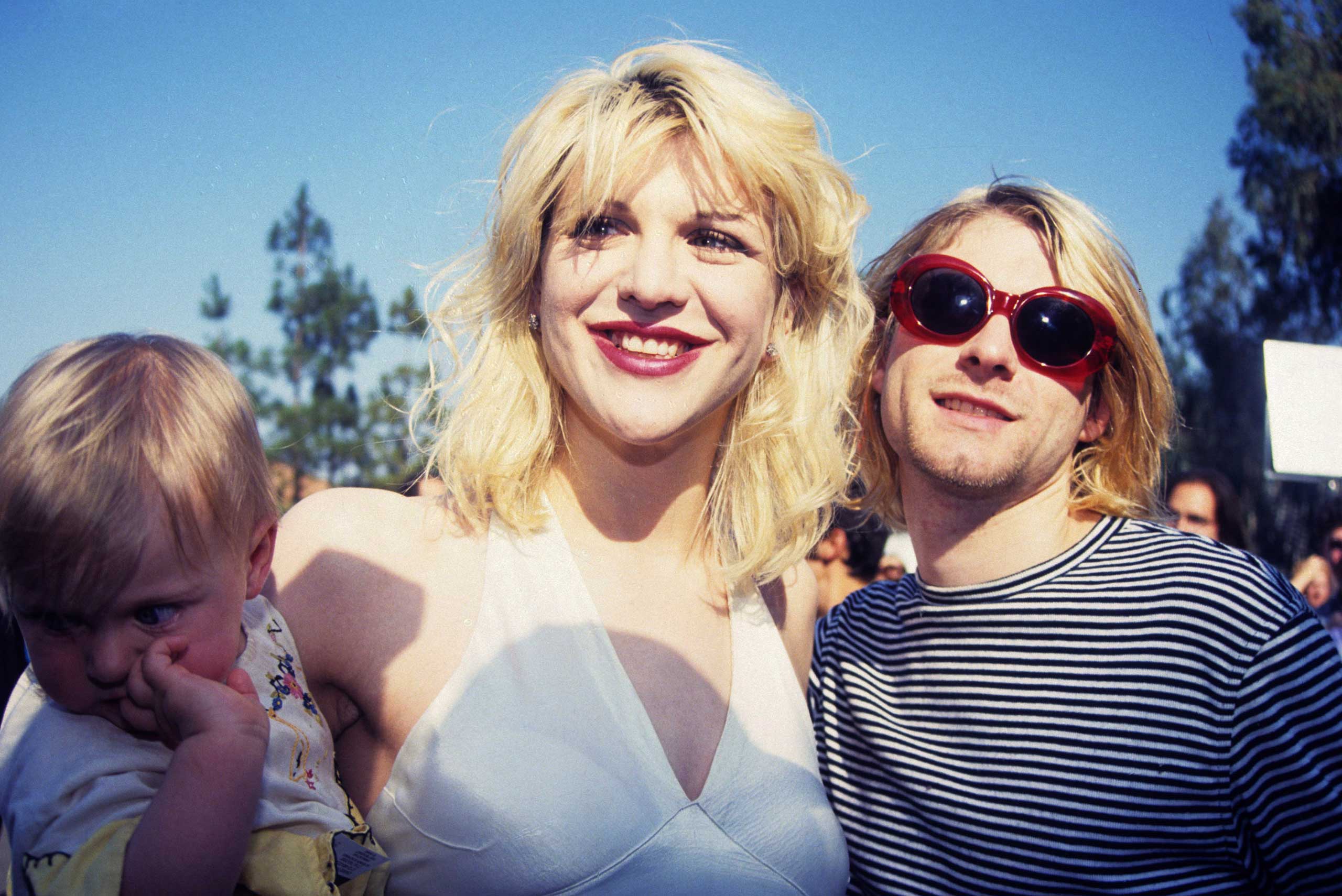 Kurt Cobain and Courtney Love with  Frances Bean Cobain at the MTV Video Music Awards in 1993. (Terry McGinnis—WireImage/Getty Images)