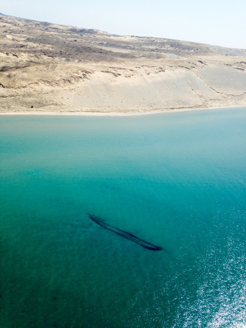 This shipwreck photo released by the U.S. Coast Guard was taken April 17, 2015, in northern Lake Michigan, near Leland, Mich., off the Sleeping Bear Dunes National Lakeshore.