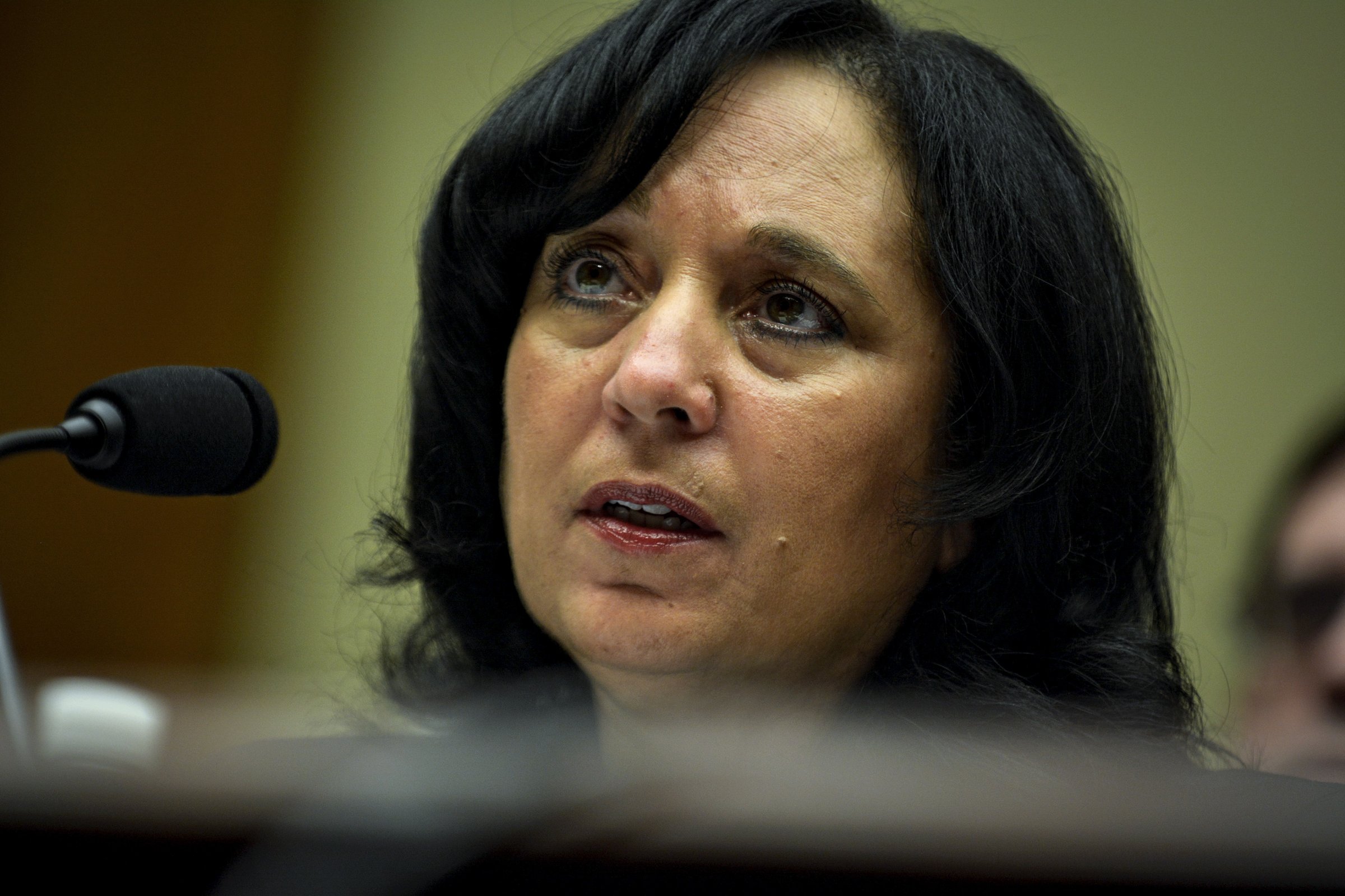 DEA administrator Michele Leonhart testifies before the House Committee on Oversight and Government Reform in a hearing on sexual harassment and misconduct allegations at the DEA and FBI in Washington on April 14, 2015.