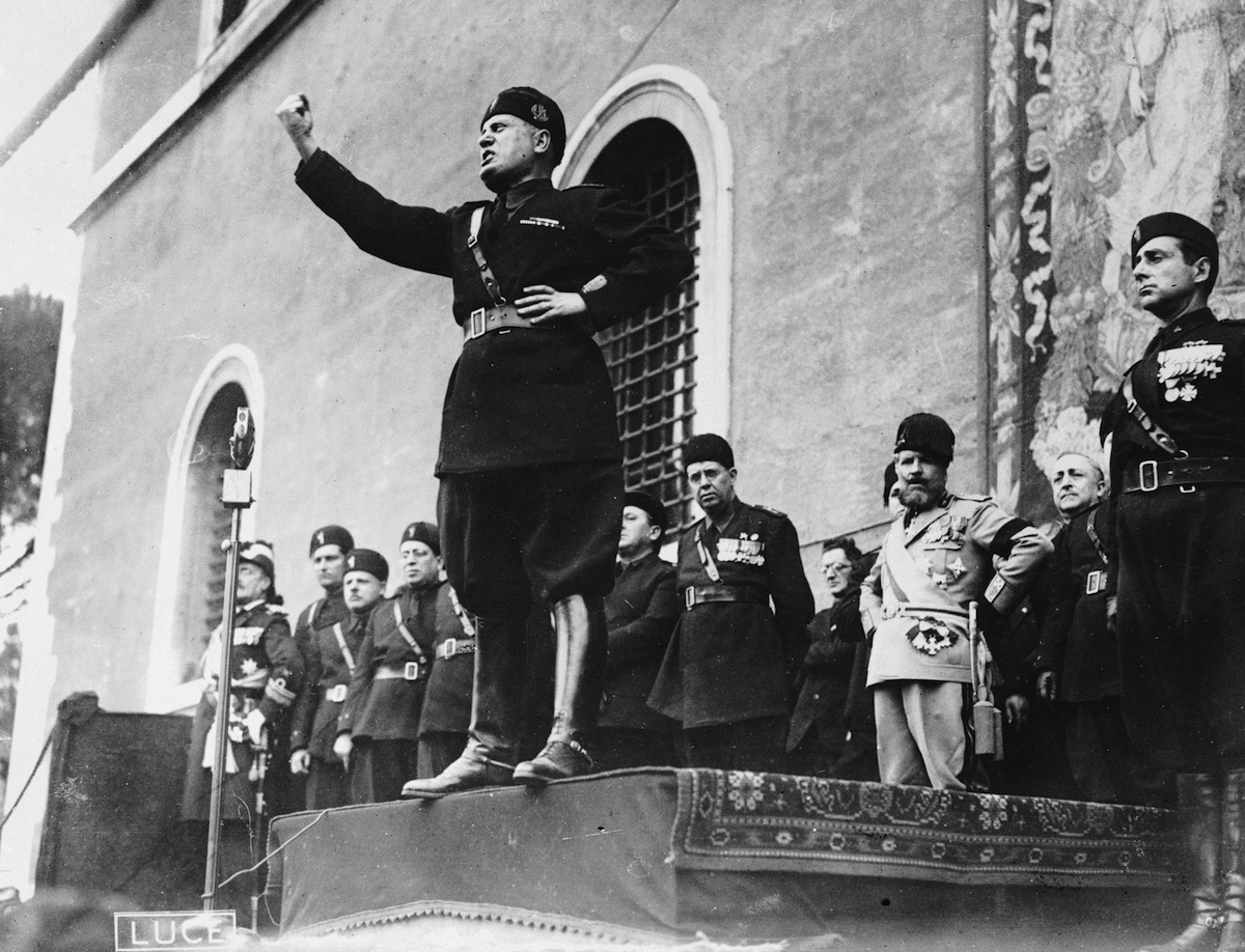 Italian fascist dictator Benito Mussolini giving a speech in 1935 (Fox Photos / Getty Images)